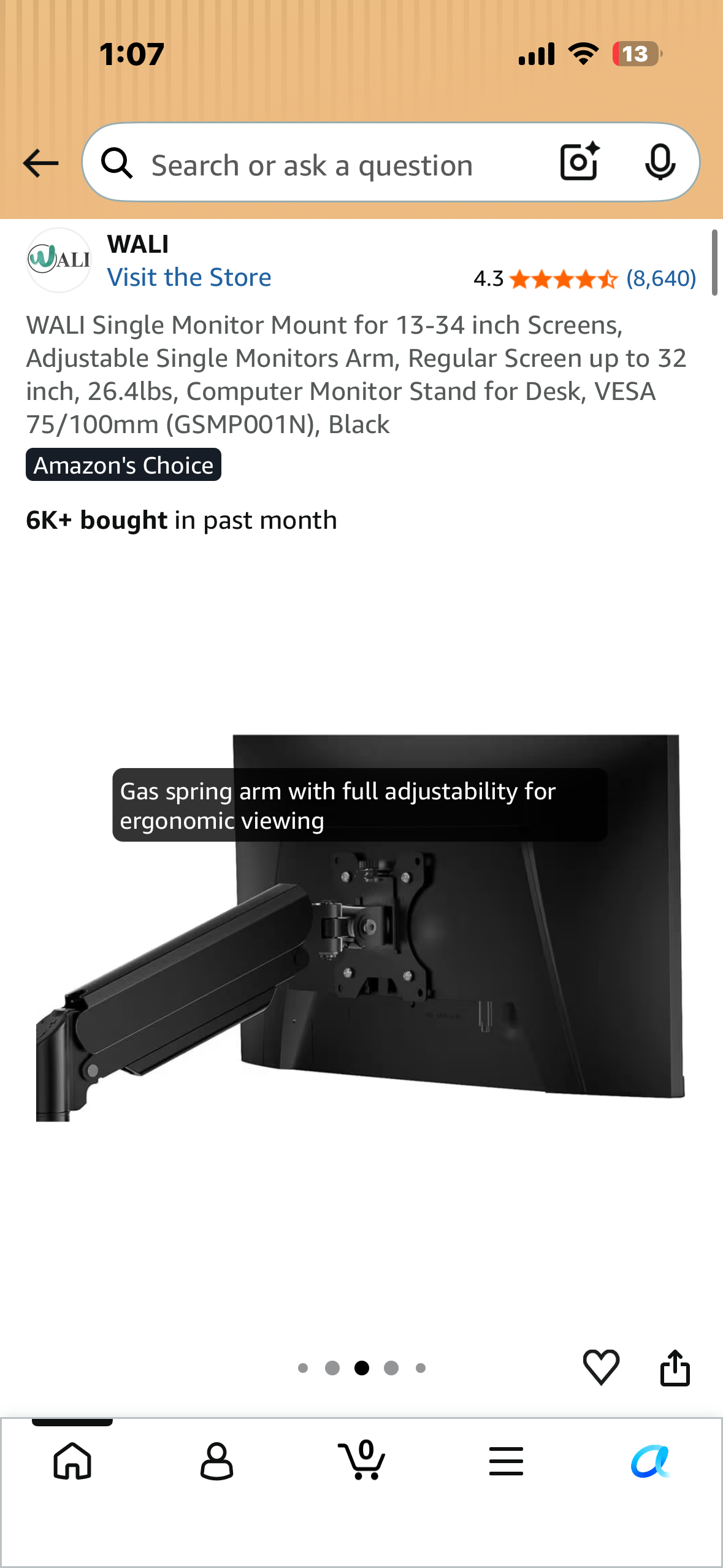 WALI Single Monitor Mount for 13-34 inch Screens, Adjustable Single Monitors Arm, Regular Screen up to 32 inch, 26.4lbs, Computer Monitor Stand for Desk, VESA 75/100mm (GSMP001N), Black UV