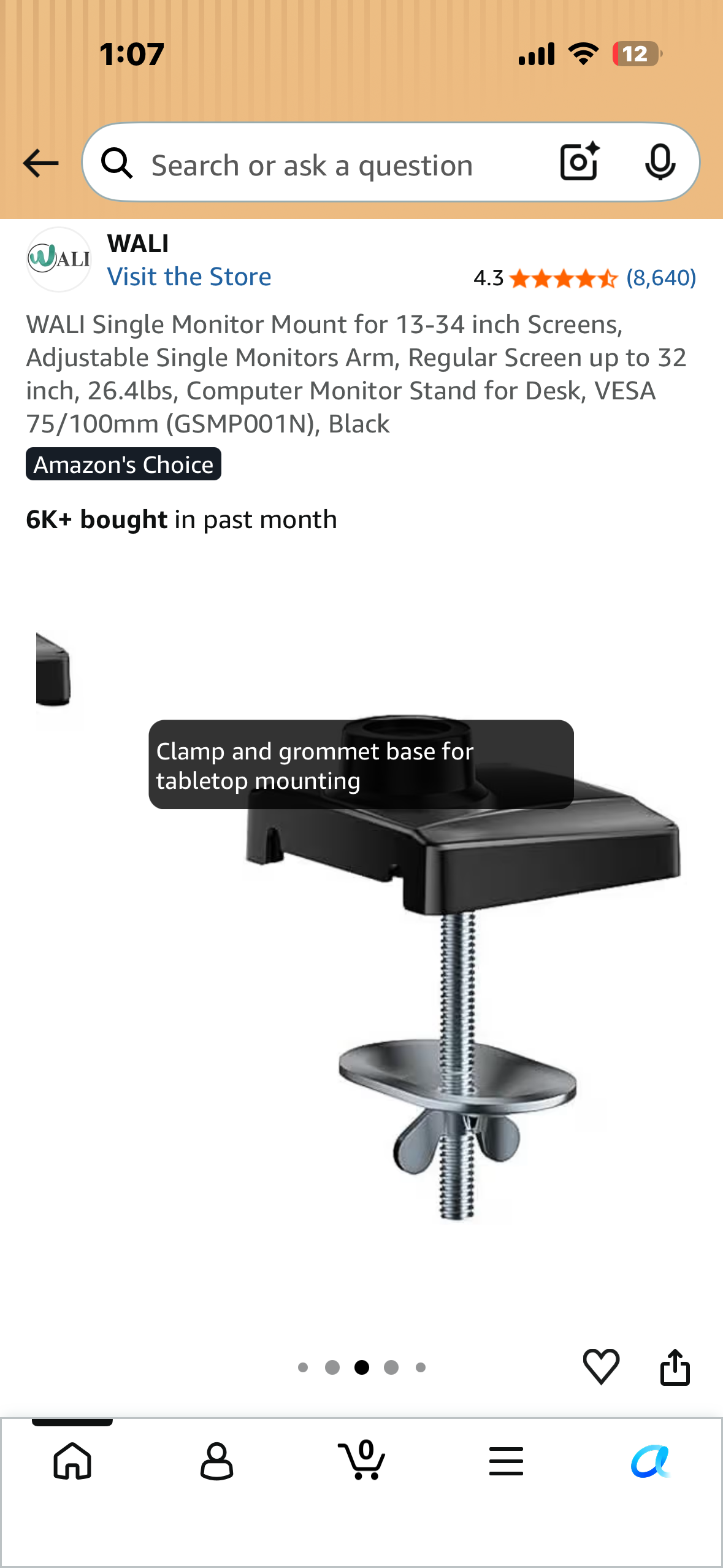 WALI Single Monitor Mount for 13-34 inch Screens, Adjustable Single Monitors Arm, Regular Screen up to 32 inch, 26.4lbs, Computer Monitor Stand for Desk, VESA 75/100mm (GSMP001N), Black UV