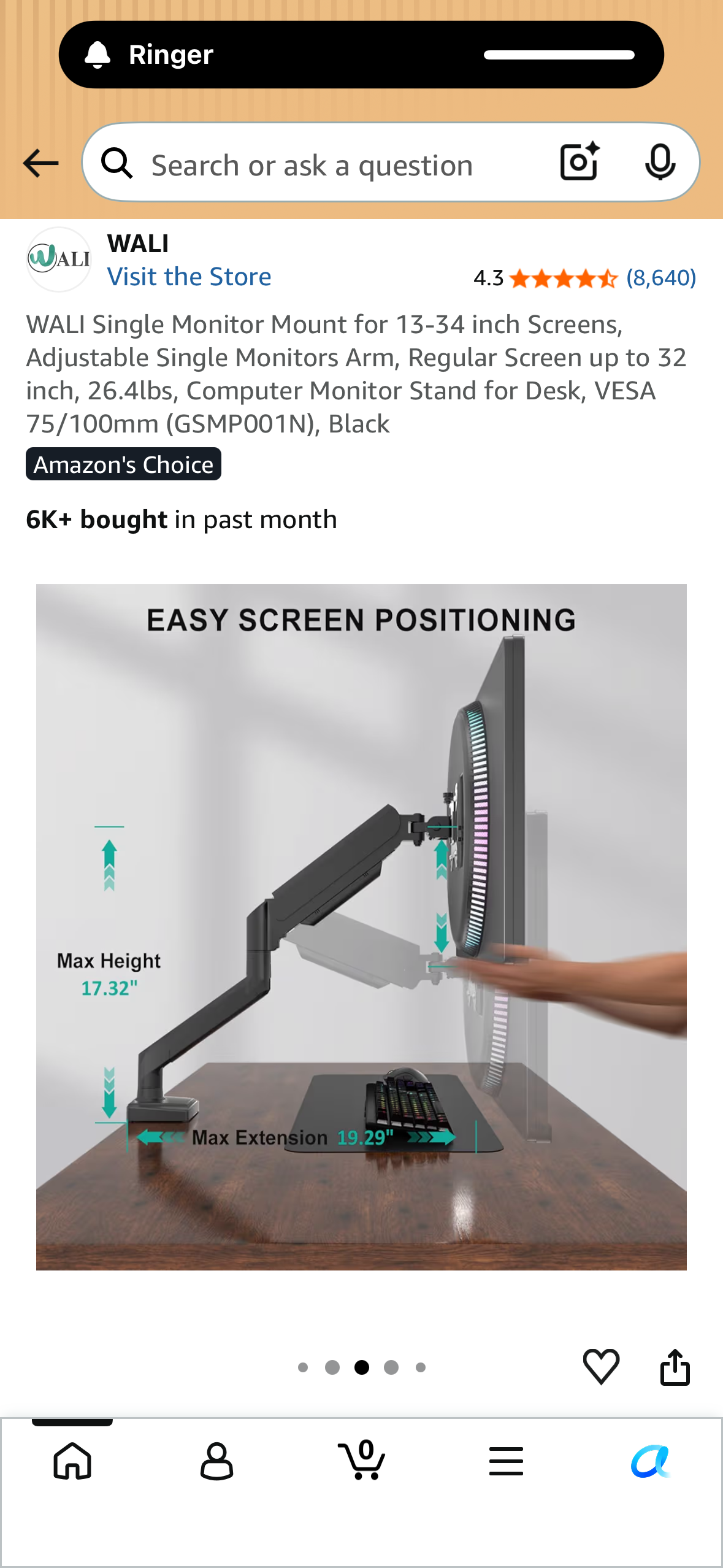 WALI Single Monitor Mount for 13-34 inch Screens, Adjustable Single Monitors Arm, Regular Screen up to 32 inch, 26.4lbs, Computer Monitor Stand for Desk, VESA 75/100mm (GSMP001N), Black UV