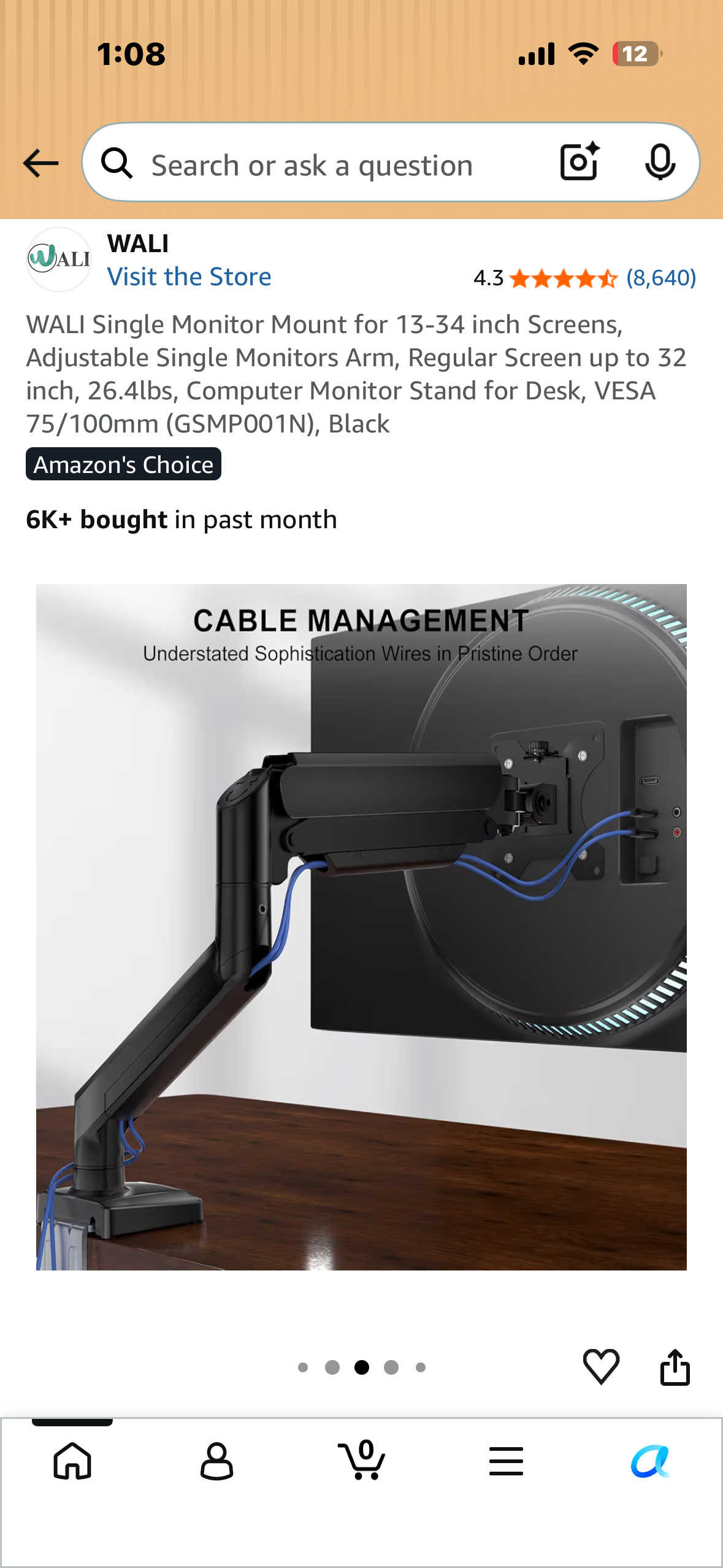 WALI Single Monitor Mount for 13-34 inch Screens, Adjustable Single Monitors Arm, Regular Screen up to 32 inch, 26.4lbs, Computer Monitor Stand for Desk, VESA 75/100mm (GSMP001N), Black UV