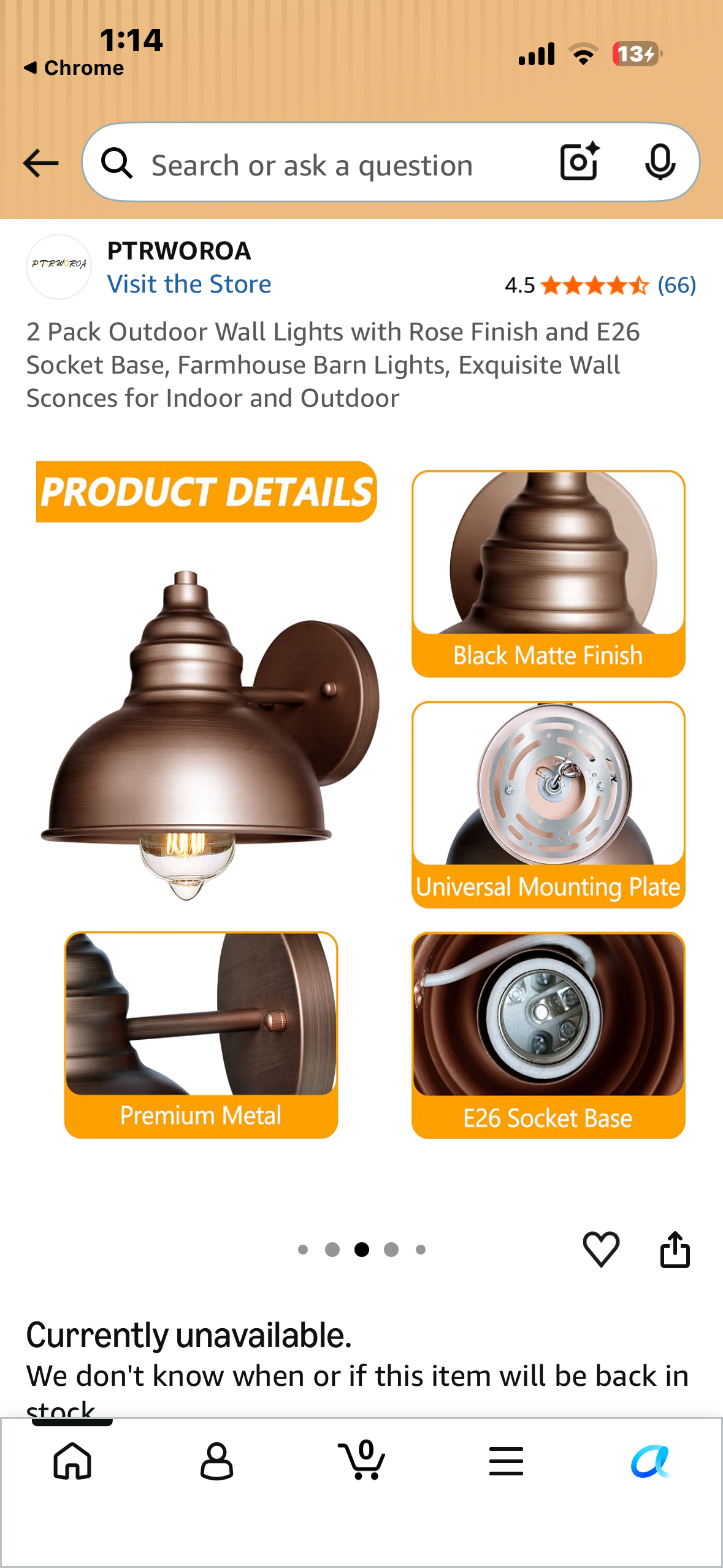 PTRWOROA 2 Pack Outdoor Wall Lights with Rose Finish and E26 Socket Base, Farmhouse Barn Lights, Exquisite Wall Sconces for Indoor and Outdoor