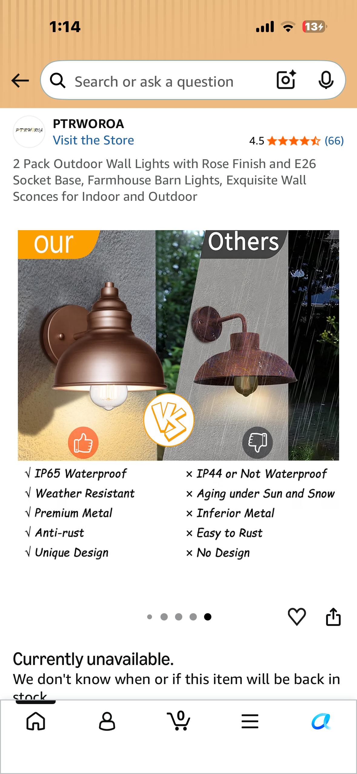 PTRWOROA 2 Pack Outdoor Wall Lights with Rose Finish and E26 Socket Base, Farmhouse Barn Lights, Exquisite Wall Sconces for Indoor and Outdoor