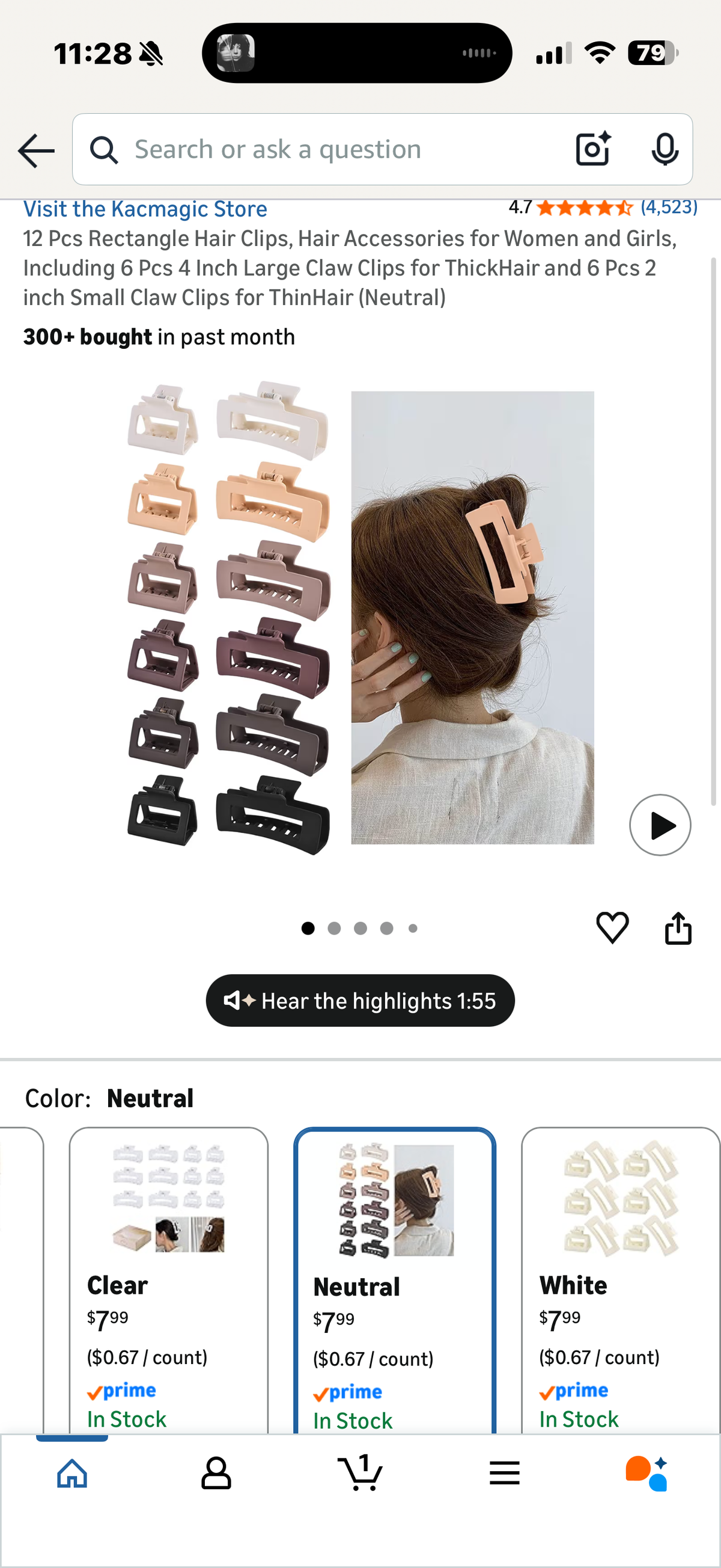 12 Pcs Rectangle Hair Clips, Hair Accessories for Women and Girls, Including 6 Pcs 4 Inch Large Claw Clips for ThickHair and 6 Pcs 2 inch Small Claw Clips for ThinHair (Neutral)