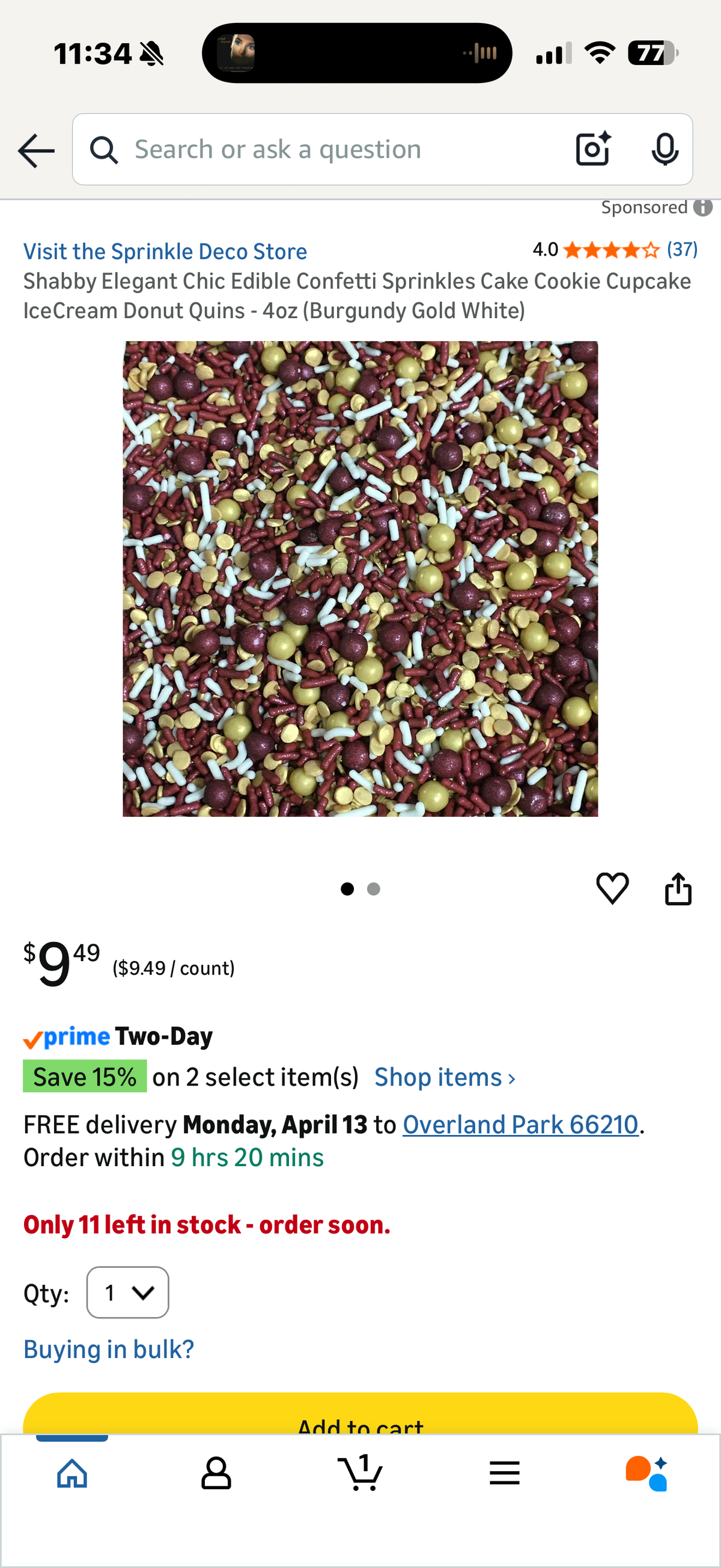 Chiefs colors! Shabby Elegant Chic Edible Confetti Sprinkles Cake Cookie Cupcake IceCream Donut Quins - 4oz (Expire 11/6/26)