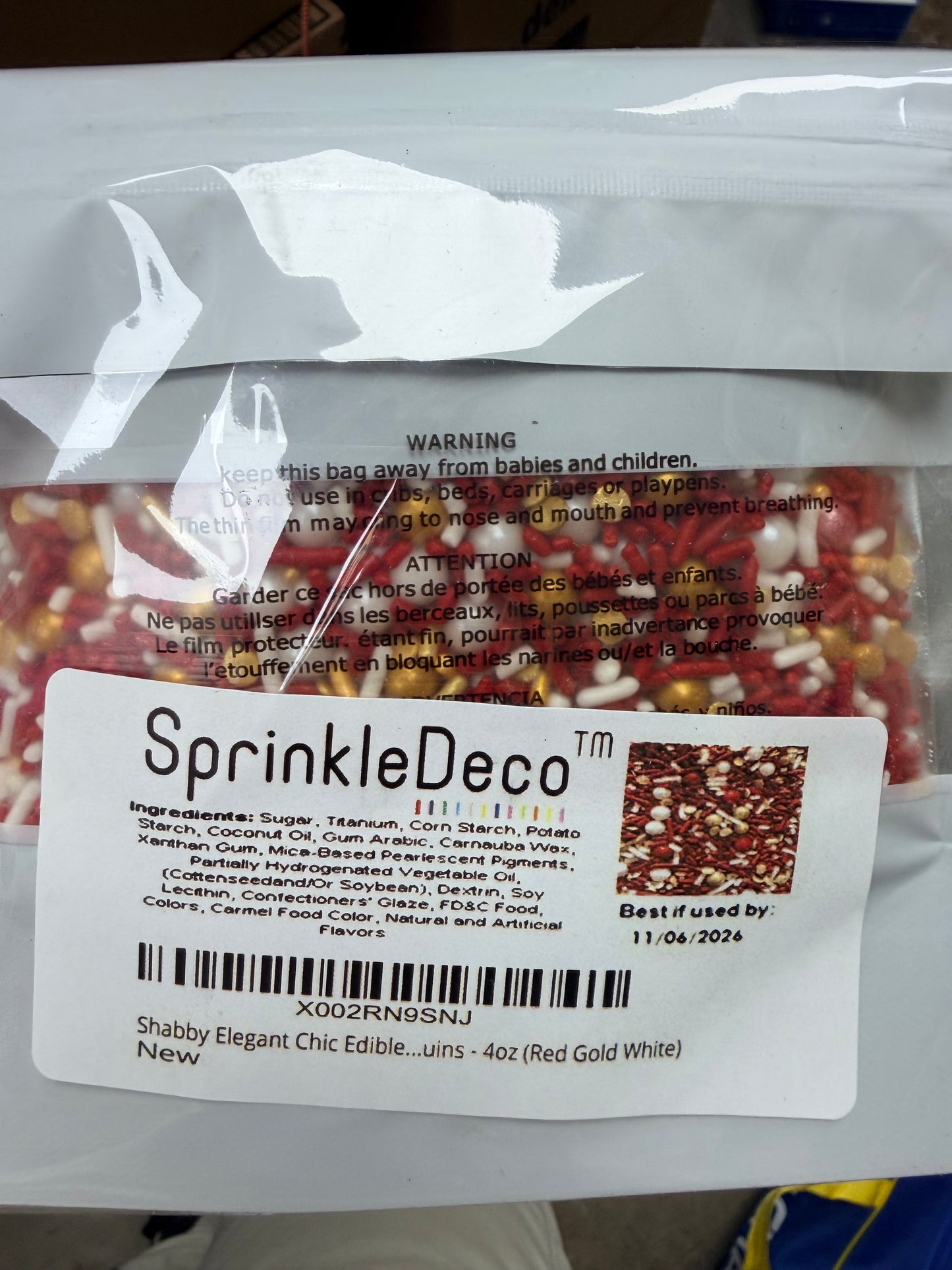 Chiefs colors! Shabby Elegant Chic Edible Confetti Sprinkles Cake Cookie Cupcake IceCream Donut Quins - 4oz (Expire 11/6/26)