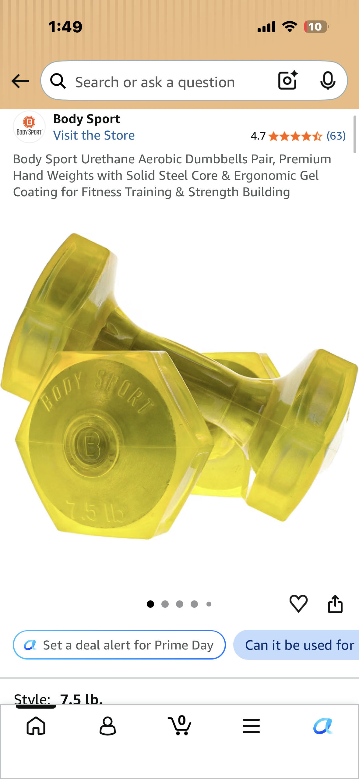 Body Sport Urethane Aerobic Dumbbells Pair, Premium Hand Weights with Solid Steel Core & Ergonomic Gel Coating for Fitness Training & Strength Building (7.5 lbs each, 15 lbs total)