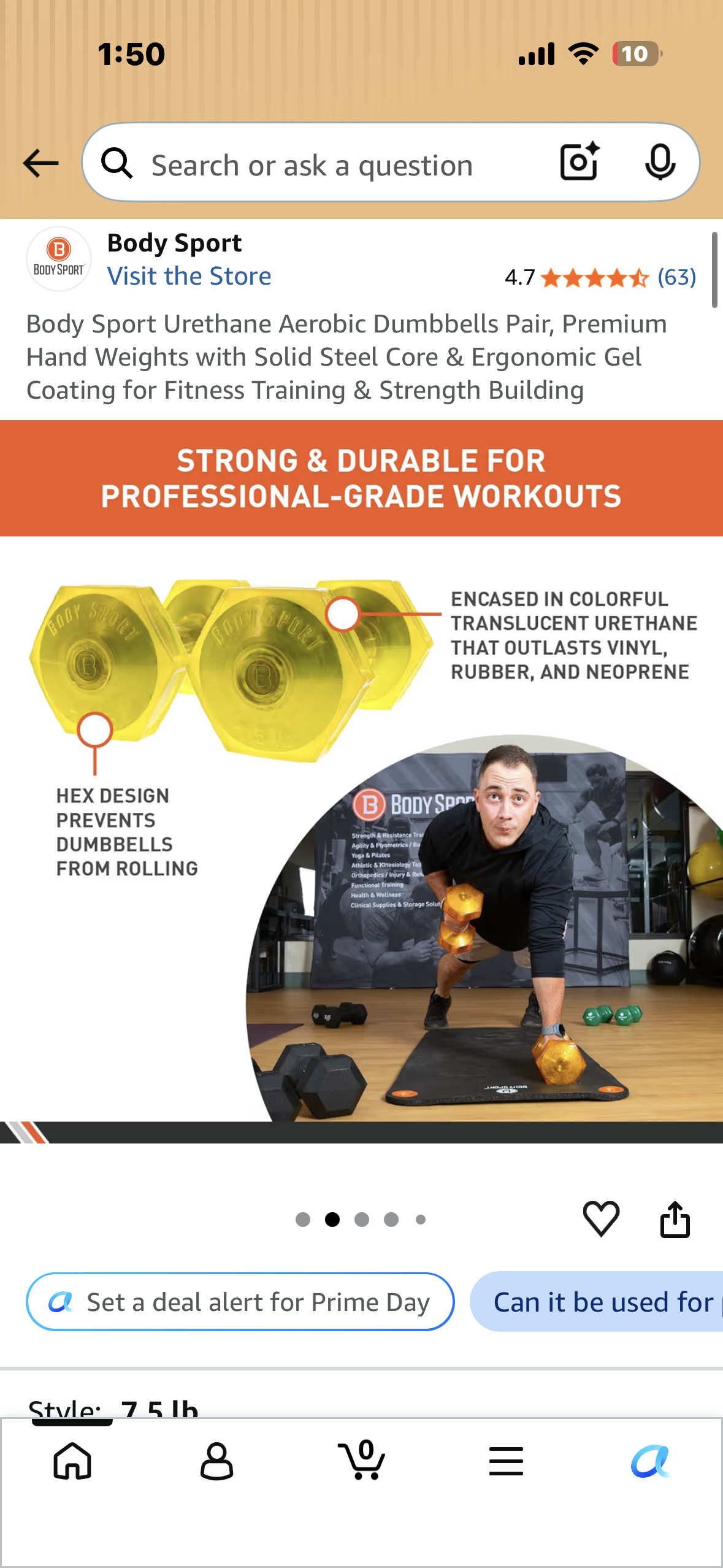 Body Sport Urethane Aerobic Dumbbells Pair, Premium Hand Weights with Solid Steel Core & Ergonomic Gel Coating for Fitness Training & Strength Building (7.5 lbs each, 15 lbs total)
