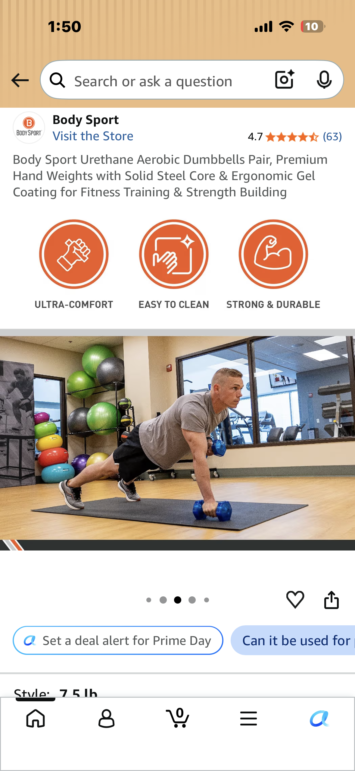 Body Sport Urethane Aerobic Dumbbells Pair, Premium Hand Weights with Solid Steel Core & Ergonomic Gel Coating for Fitness Training & Strength Building (7.5 lbs each, 15 lbs total)