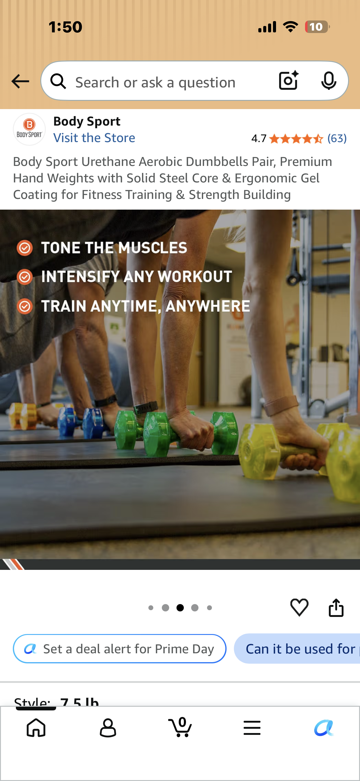 Body Sport Urethane Aerobic Dumbbells Pair, Premium Hand Weights with Solid Steel Core & Ergonomic Gel Coating for Fitness Training & Strength Building (7.5 lbs each, 15 lbs total)