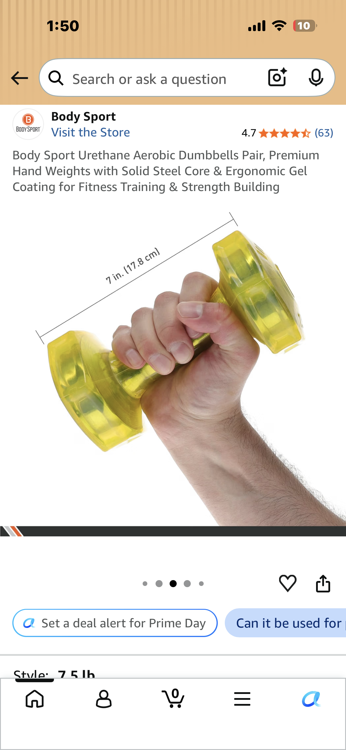 Body Sport Urethane Aerobic Dumbbells Pair, Premium Hand Weights with Solid Steel Core & Ergonomic Gel Coating for Fitness Training & Strength Building (7.5 lbs each, 15 lbs total)