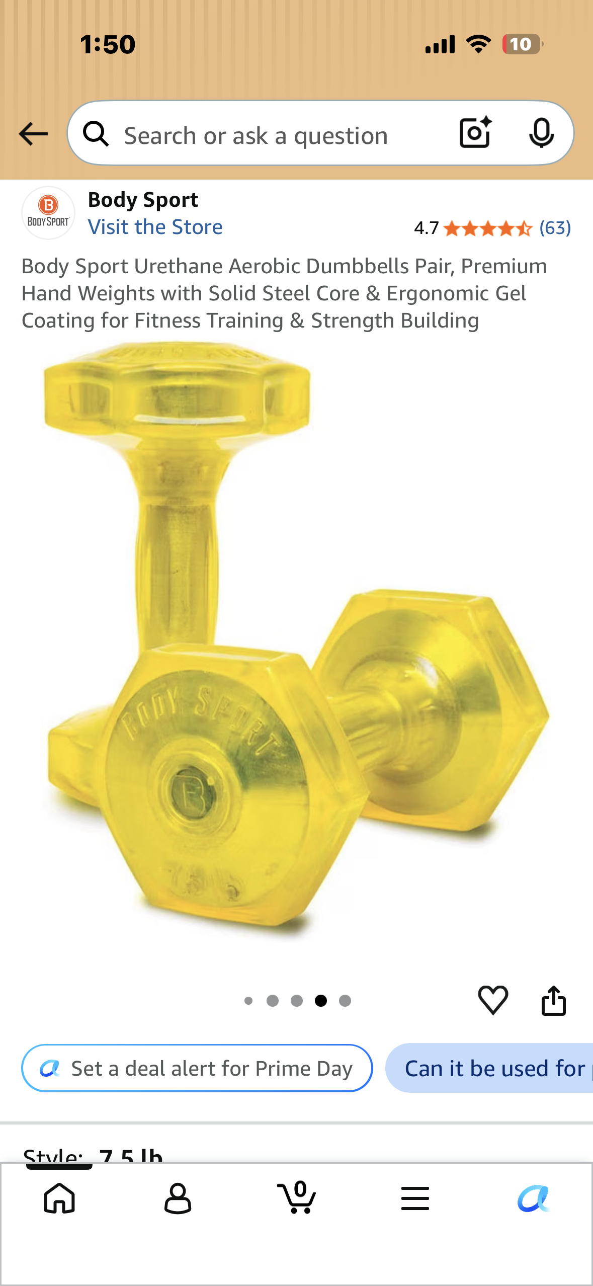Body Sport Urethane Aerobic Dumbbells Pair, Premium Hand Weights with Solid Steel Core & Ergonomic Gel Coating for Fitness Training & Strength Building (7.5 lbs each, 15 lbs total)
