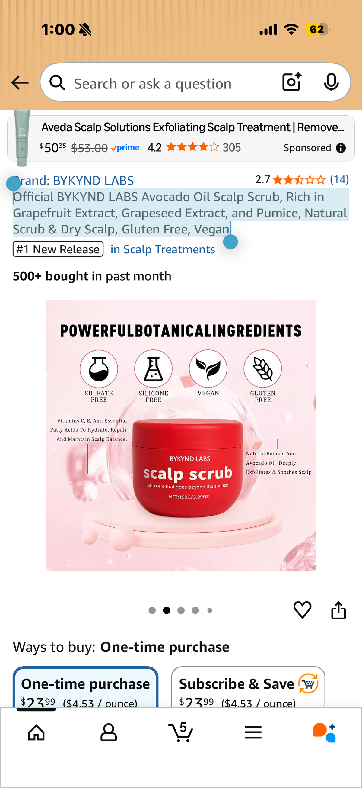 Official BYKYND LABS Avocado Oil Scalp Scrub, Rich in Grapefruit Extract, Grapeseed Extract, and Pumice, Natural Scrub & Dry Scalp, Gluten Free, Vegan