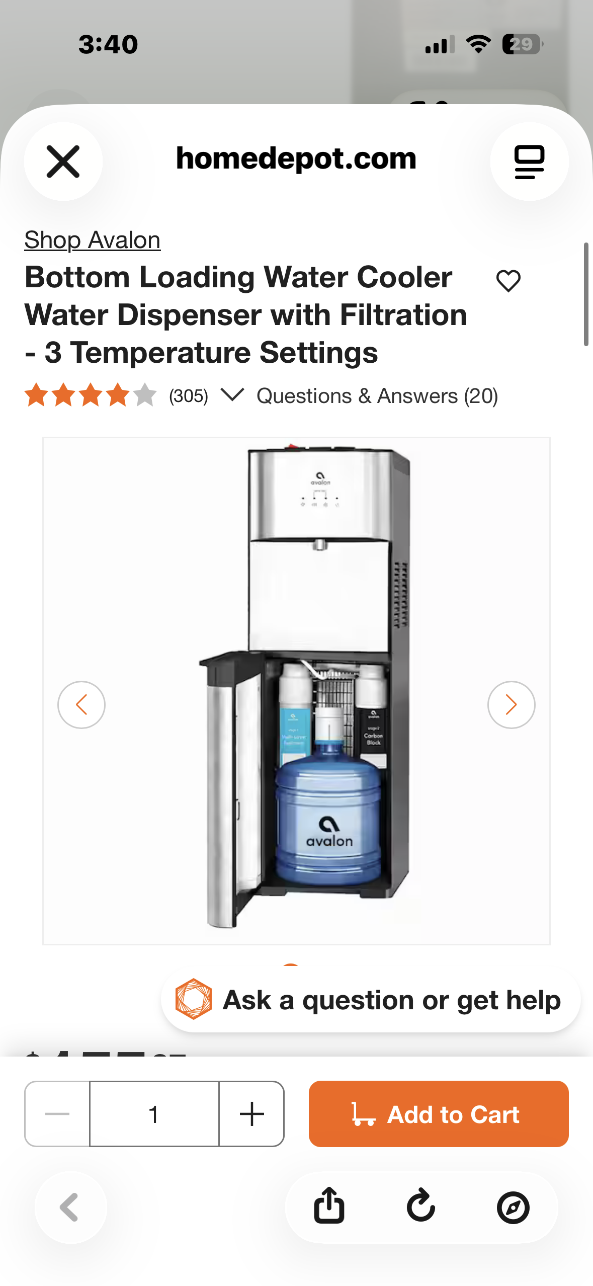 Bottom Loading Water Cooler Water Dispenser with Filtration - 3 Temperature Settings