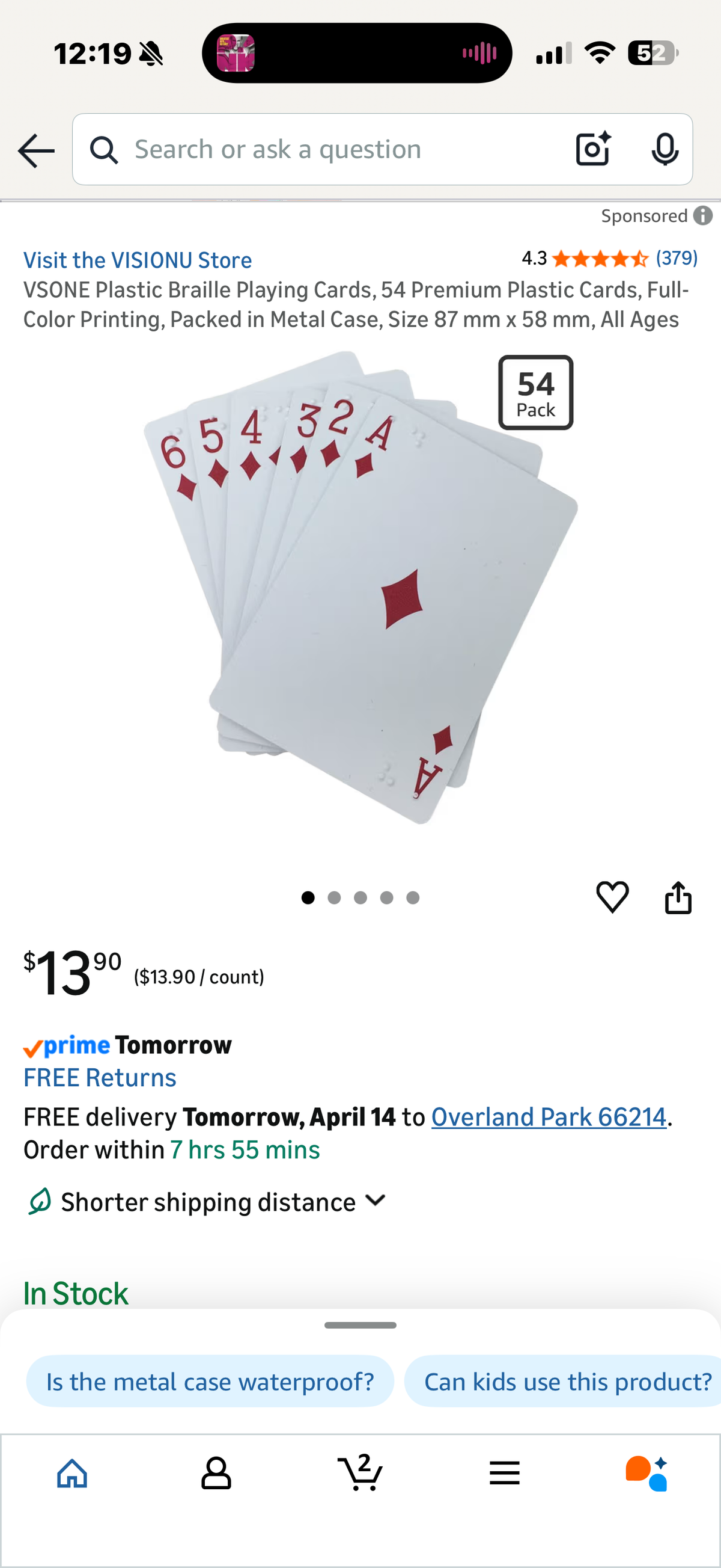 VSONE Plastic Braille Playing Cards, 54 Premium Plastic Cards, Full-Color Printing, Packed in Metal Case, Size 87 mm x 58 mm, All Ages