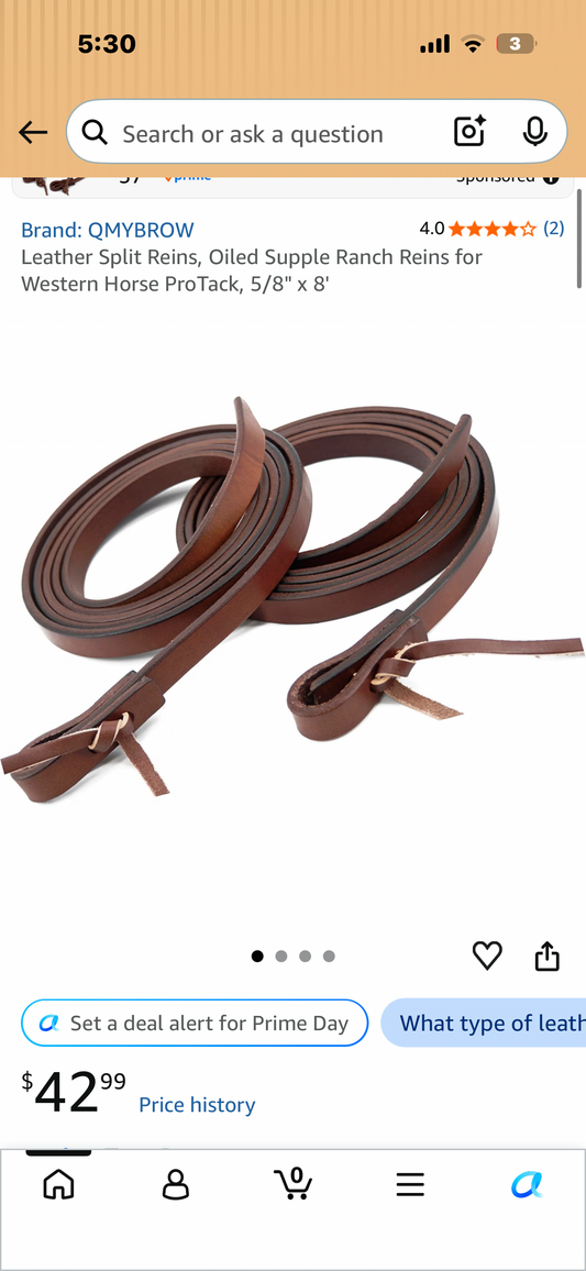 Leather Split Reins, Oiled Supple Ranch Reins for Western Horse ProTack, 5/8" × 7’