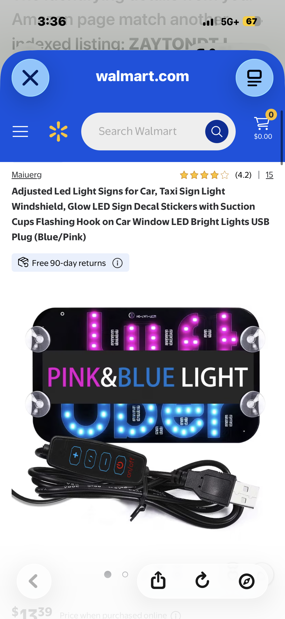 Adjusted Led Light Sign for Car, Taxi Sign Light Windshield, Glow LED Sign with Suction Cups, Flashing Hook on Car Window LED Bright Lights USB Plug (Blue/Pink)