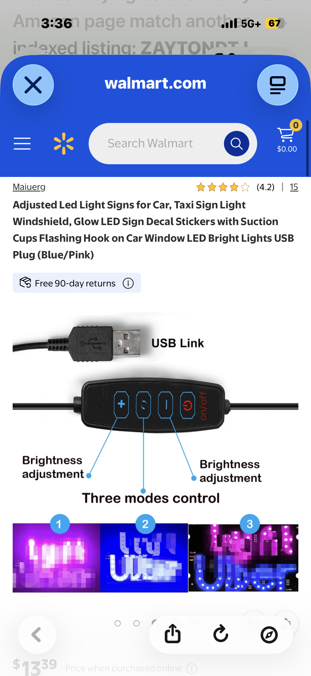 Adjusted Led Light Sign for Car, Taxi Sign Light Windshield, Glow LED Sign with Suction Cups, Flashing Hook on Car Window LED Bright Lights USB Plug (Blue/Pink)