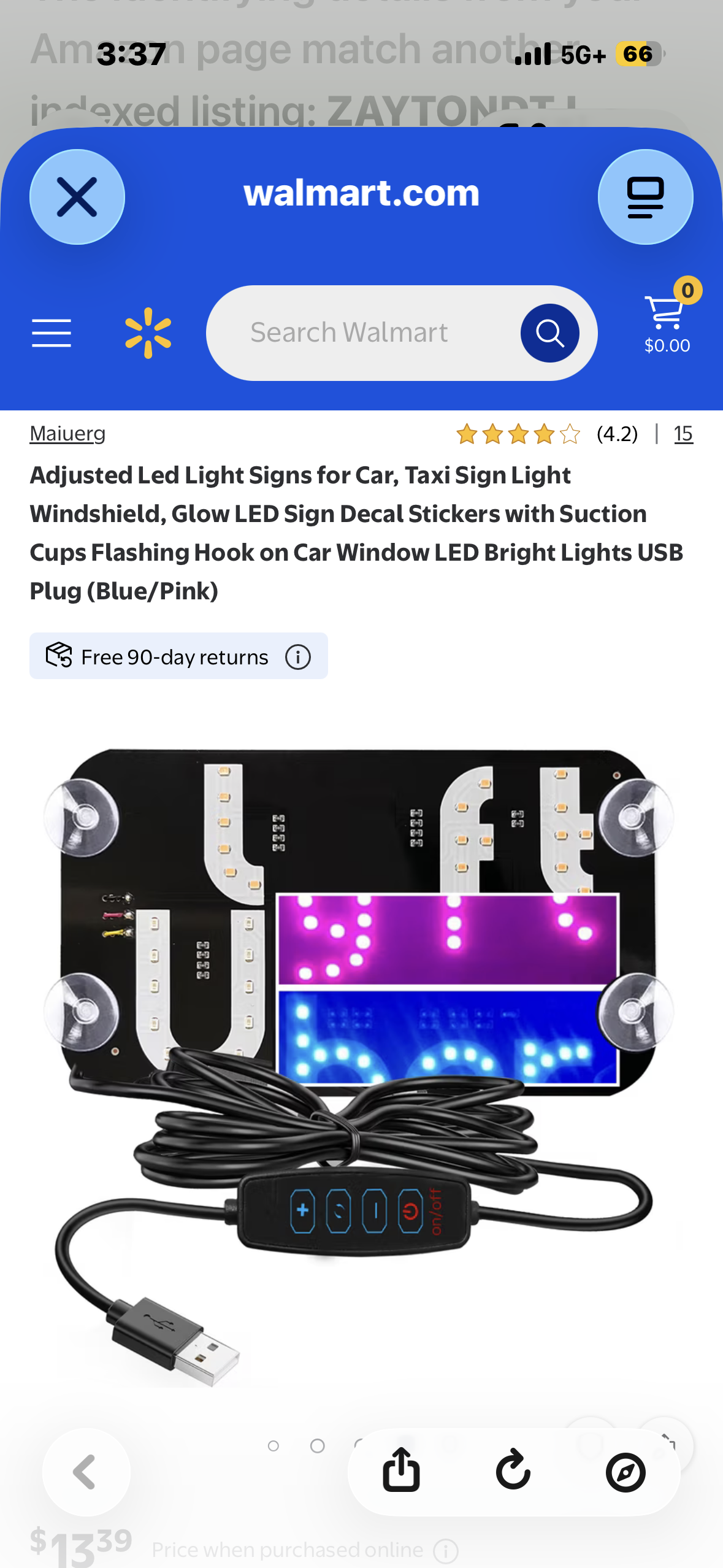 Adjusted Led Light Sign for Car, Taxi Sign Light Windshield, Glow LED Sign with Suction Cups, Flashing Hook on Car Window LED Bright Lights USB Plug (Blue/Pink)