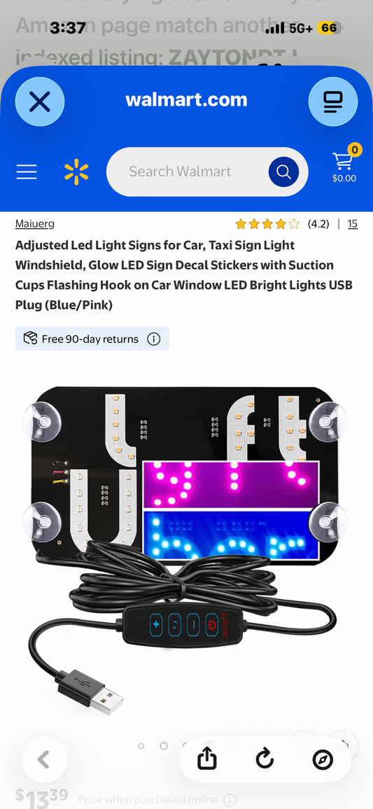 Adjusted Led Light Sign for Car, Taxi Sign Light Windshield, Glow LED Sign with Suction Cups, Flashing Hook on Car Window LED Bright Lights USB Plug (Blue/Pink)