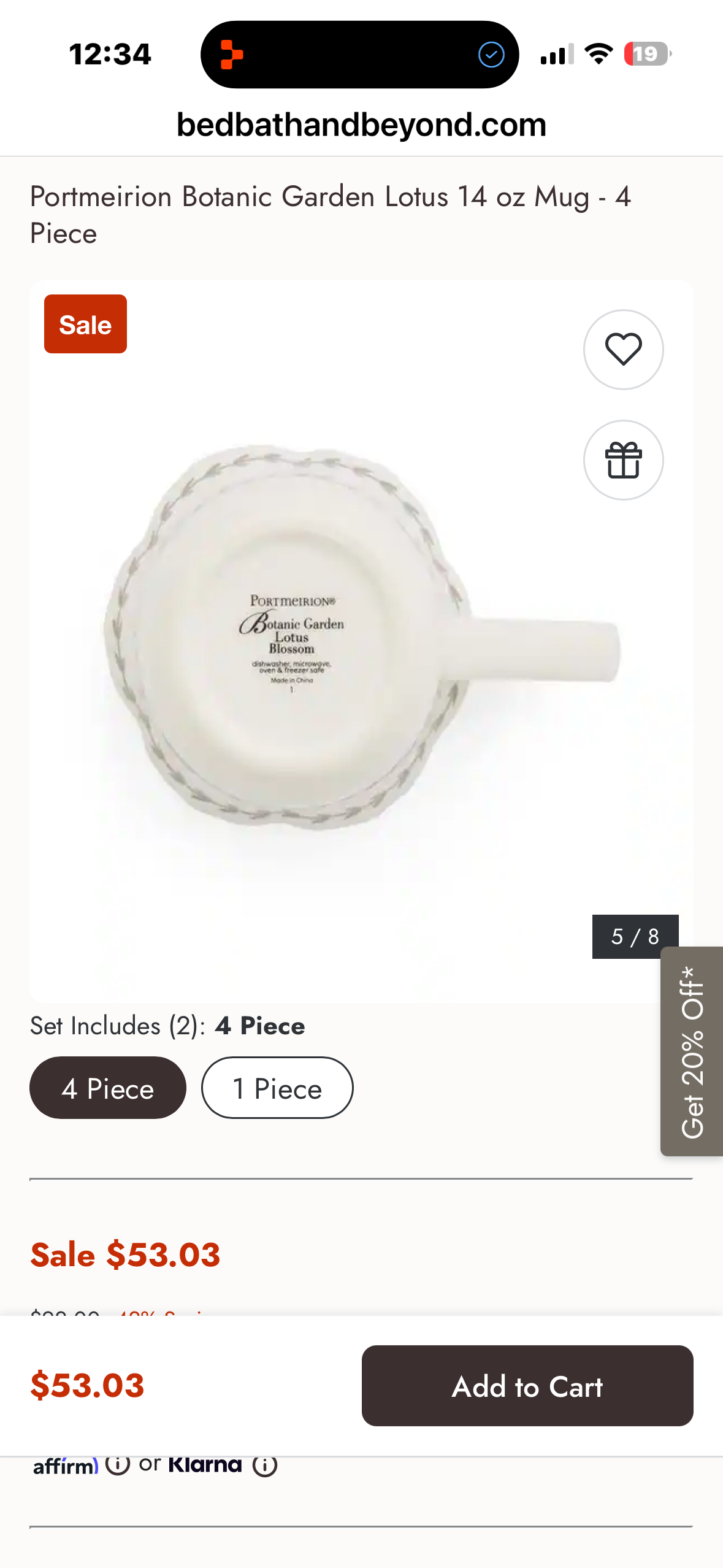 Portmeirion Butterfly Set of 4-14 oz Porcelain Coffee & Tea Cups with Butterfly Motif, Laurel Leaf Border & Lotus-Shaped Rim - Dishwasher & Microwave Safe