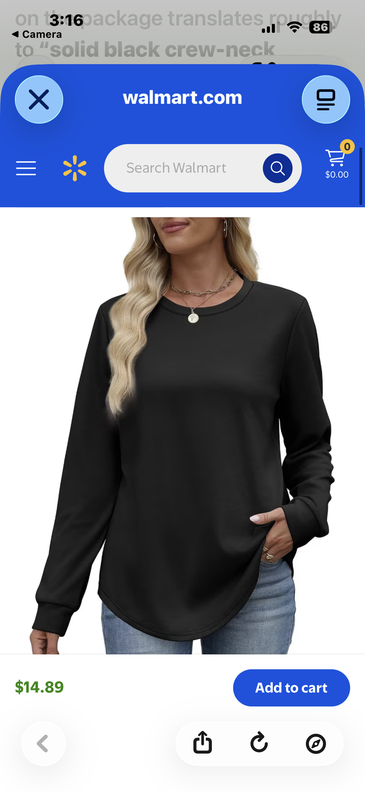 women’s long-sleeve crewneck tunic with a curved hem (Size Large)