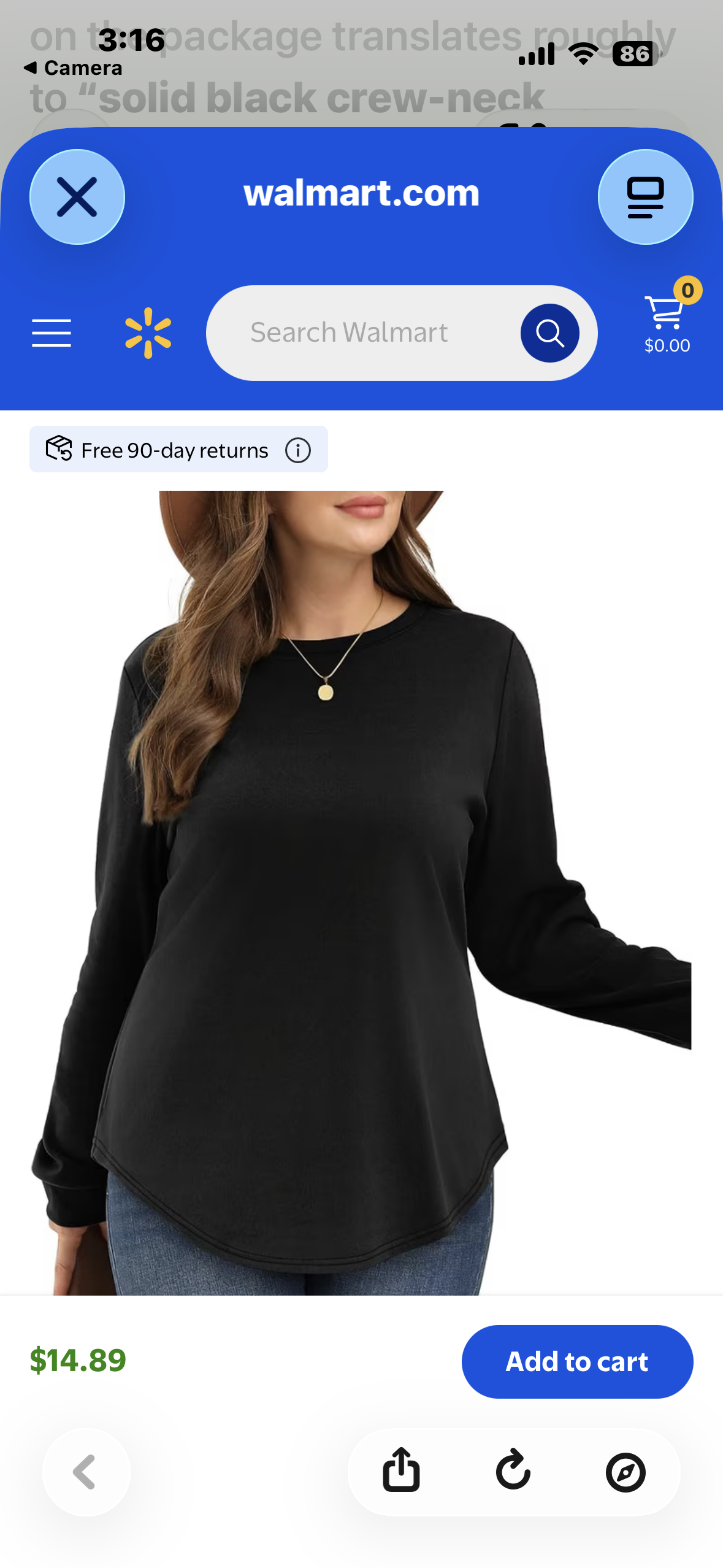 women’s long-sleeve crewneck tunic with a curved hem (Size Large)