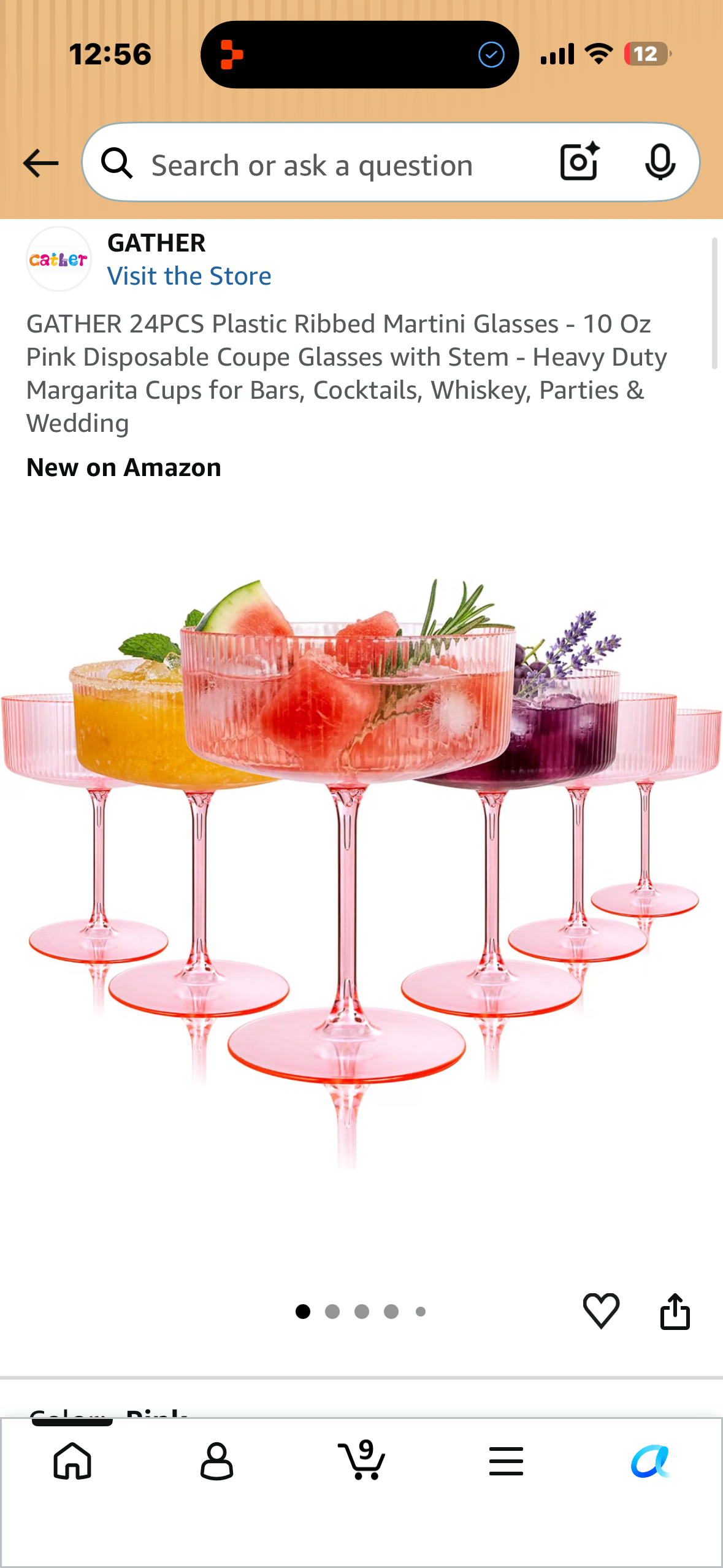GATHER 24PCS Plastic Ribbed Martini Glasses - 10 Oz Pink Disposable Coupe Glasses with Stem - Heavy Duty Margarita Cups for Bars, Cocktails, Whiskey, Parties & Wedding