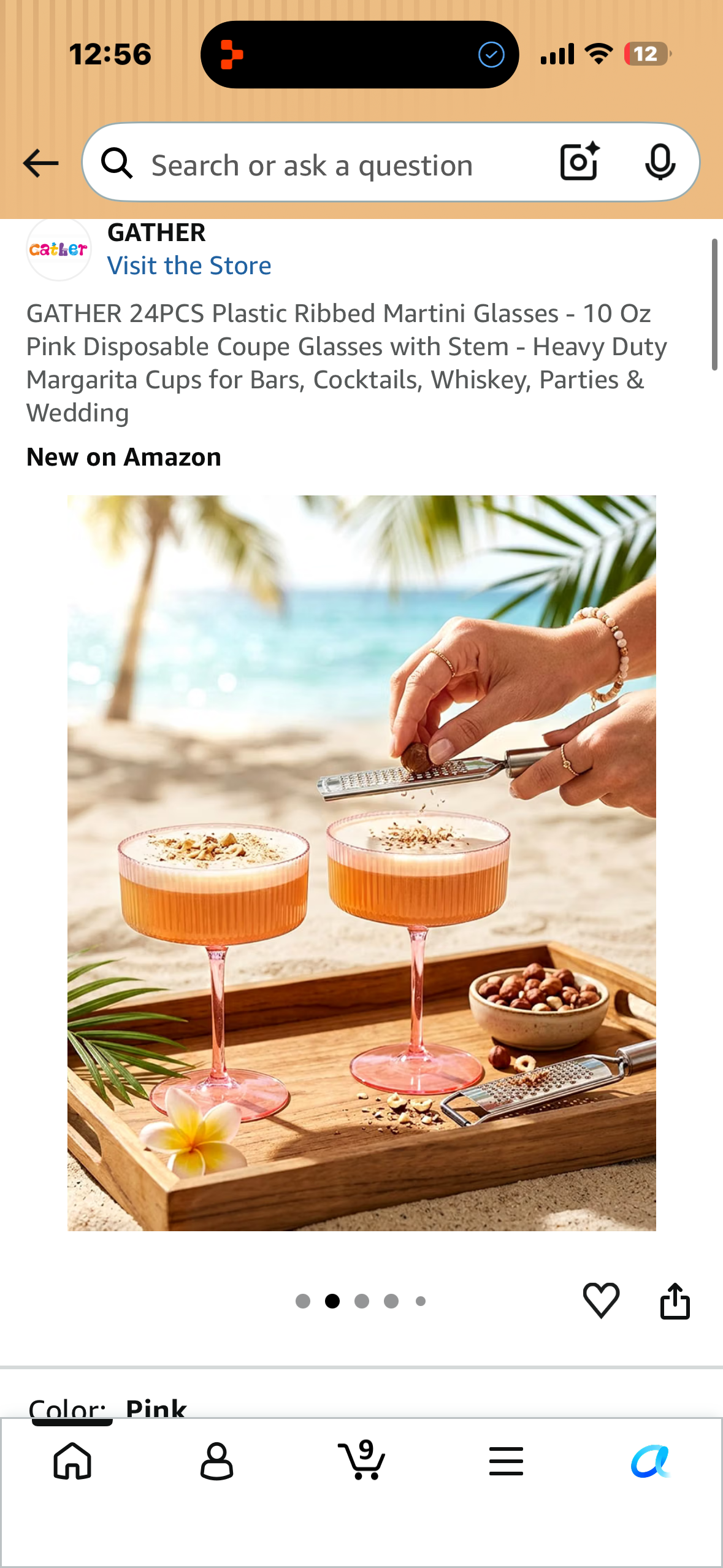GATHER 24PCS Plastic Ribbed Martini Glasses - 10 Oz Pink Disposable Coupe Glasses with Stem - Heavy Duty Margarita Cups for Bars, Cocktails, Whiskey, Parties & Wedding