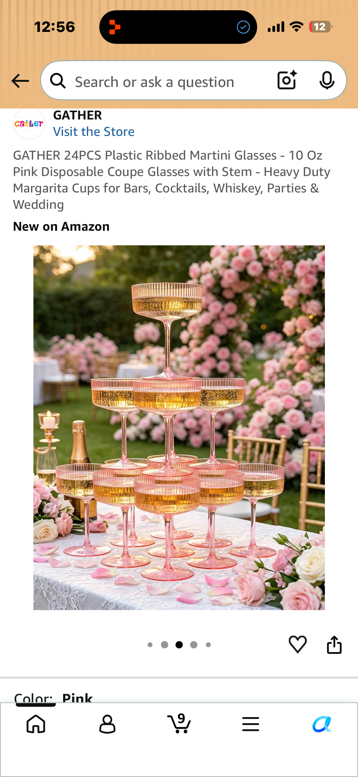 GATHER 24PCS Plastic Ribbed Martini Glasses - 10 Oz Pink Disposable Coupe Glasses with Stem - Heavy Duty Margarita Cups for Bars, Cocktails, Whiskey, Parties & Wedding