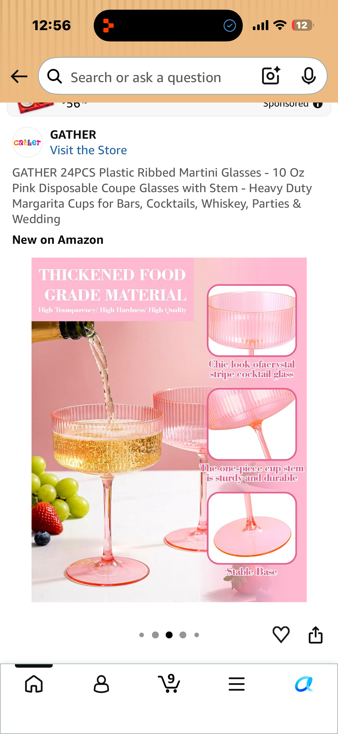 GATHER 24PCS Plastic Ribbed Martini Glasses - 10 Oz Pink Disposable Coupe Glasses with Stem - Heavy Duty Margarita Cups for Bars, Cocktails, Whiskey, Parties & Wedding