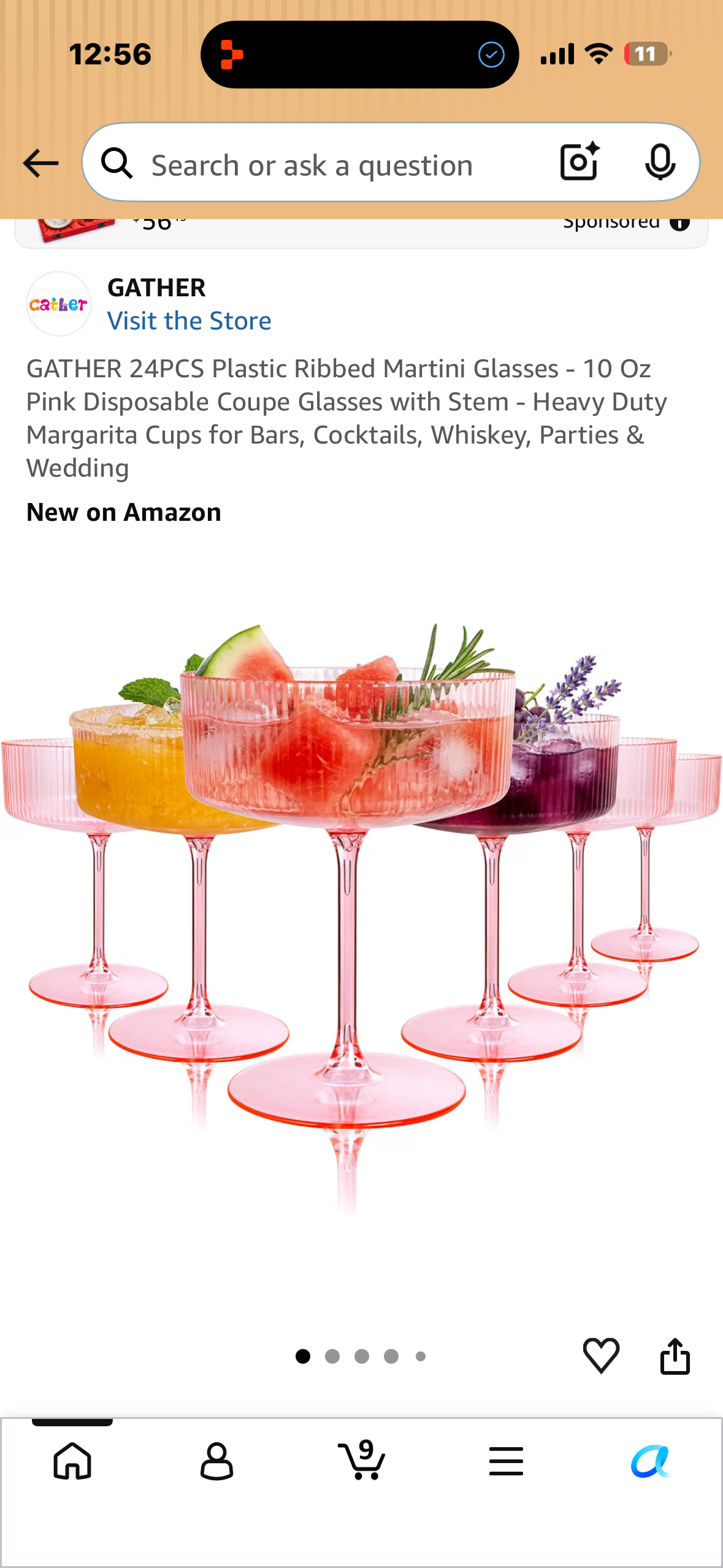 GATHER 24PCS Plastic Ribbed Martini Glasses - 10 Oz Pink Disposable Coupe Glasses with Stem - Heavy Duty Margarita Cups for Bars, Cocktails, Whiskey, Parties & Wedding