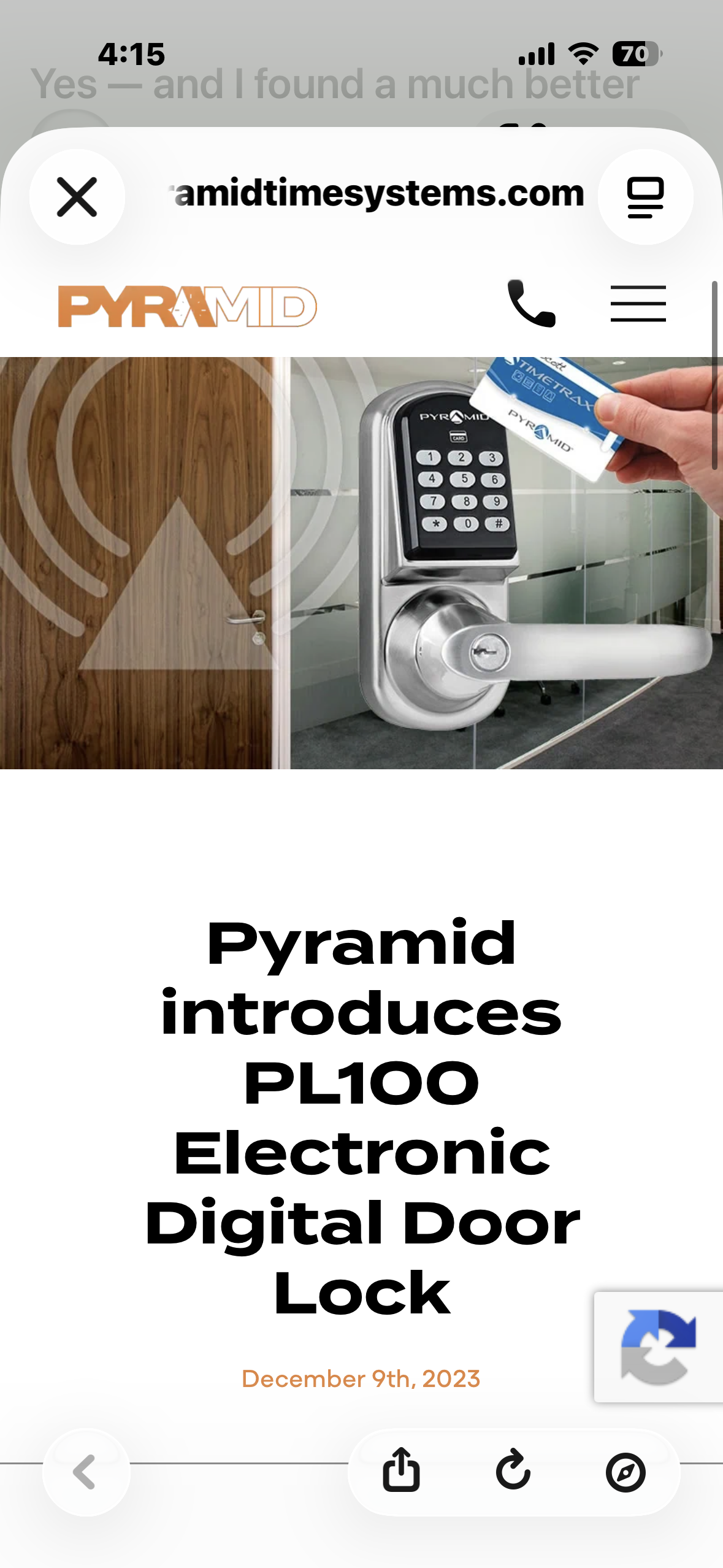 Pyramid PL100 Electronic Digital Door Lock Keypad RFID Proximity Commercial
