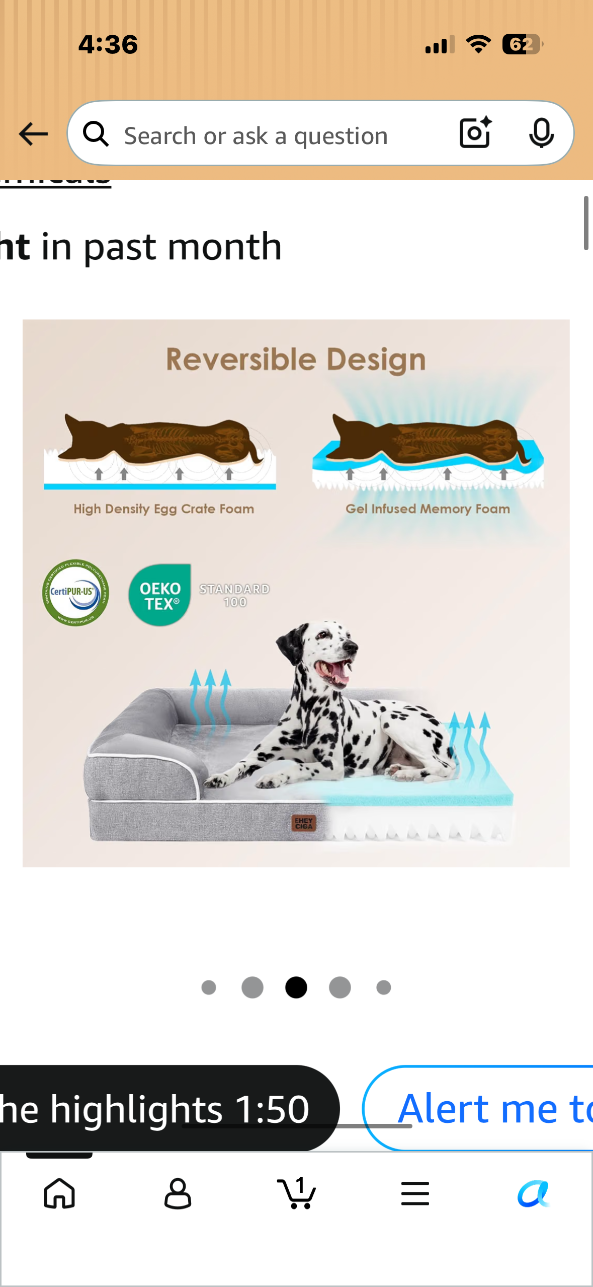 EHEYCIGA Orthopedic Extra Large Dog Bed, Waterproof Washable XL Pet Bed 44" Non-Slip Bottom and Egg-Crate Polyurethane Foam Big Dog Couch Bed with Washable Removable Cover, Grey