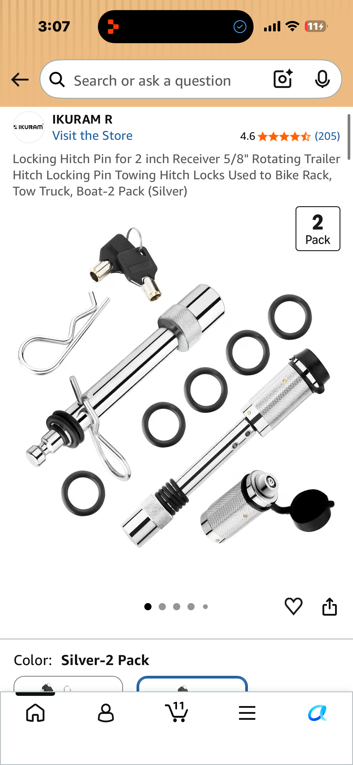 Locking Hitch Pin for 2 inch Receiver 5/8" Rotating Trailer Hitch Locking Pin Towing Hitch Locks Used to Bike Rack, Tow Truck, Boat-2 Pack (Silver)