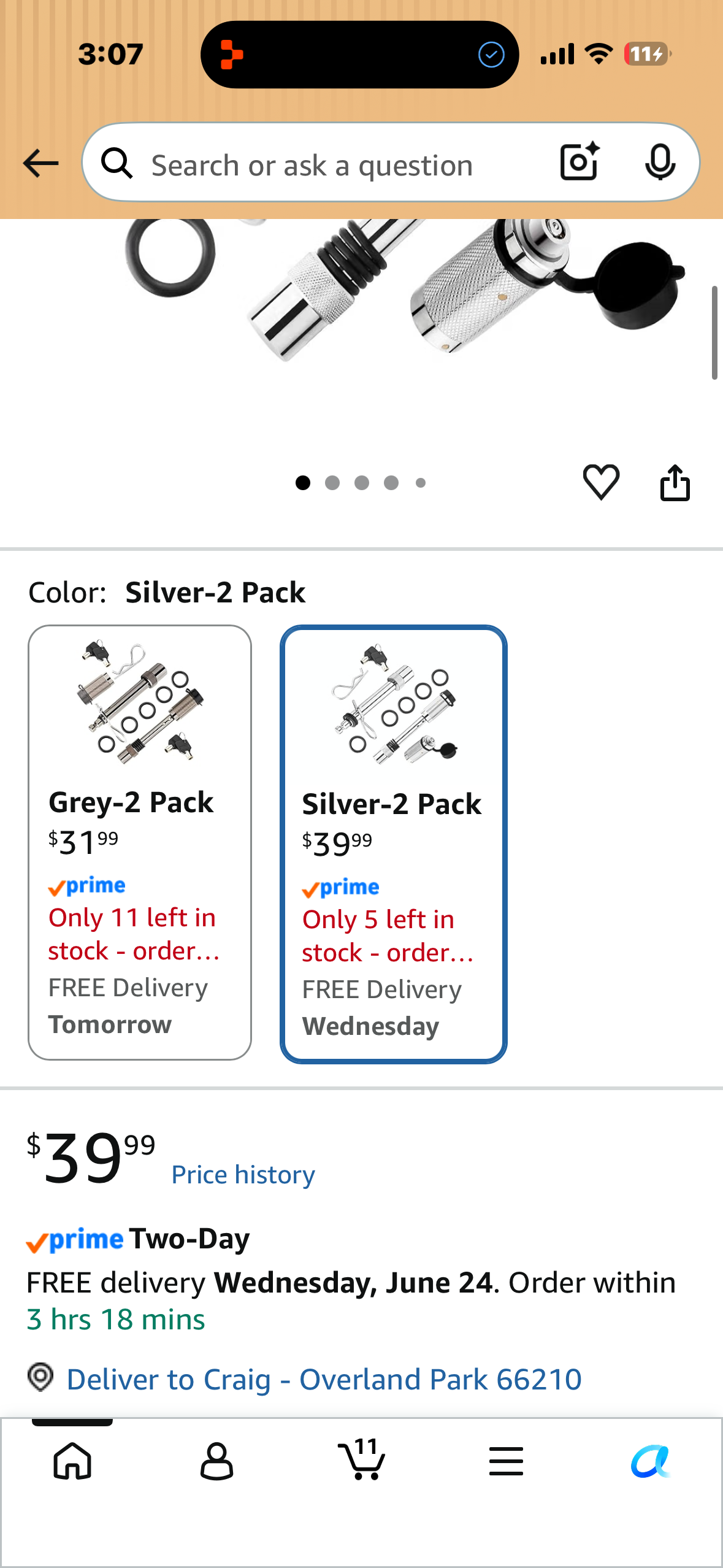 Locking Hitch Pin for 2 inch Receiver 5/8" Rotating Trailer Hitch Locking Pin Towing Hitch Locks Used to Bike Rack, Tow Truck, Boat-2 Pack (Silver)