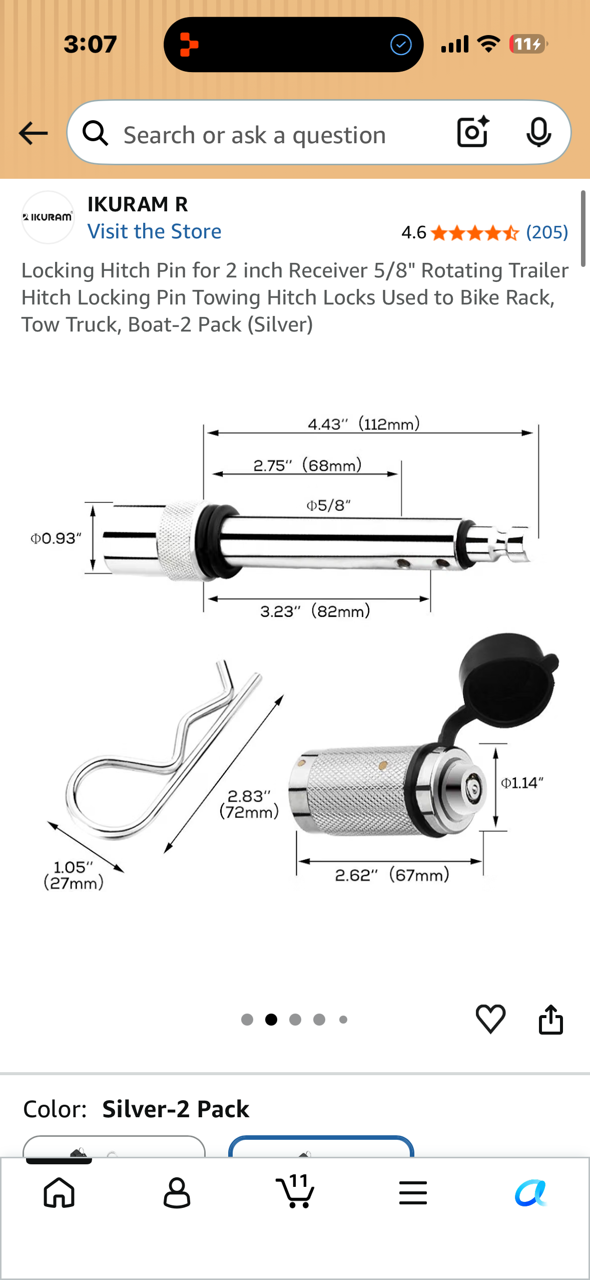 Locking Hitch Pin for 2 inch Receiver 5/8" Rotating Trailer Hitch Locking Pin Towing Hitch Locks Used to Bike Rack, Tow Truck, Boat-2 Pack (Silver)