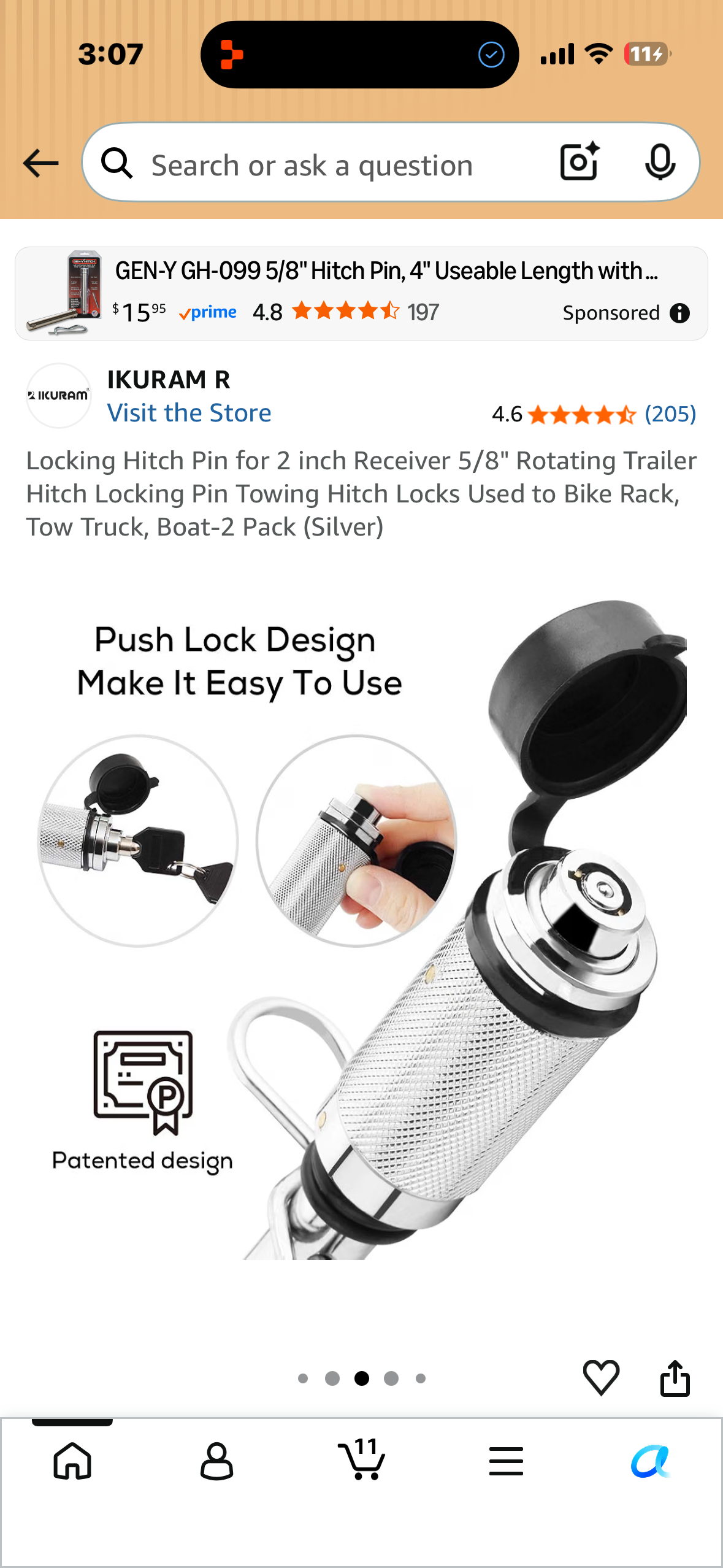 Locking Hitch Pin for 2 inch Receiver 5/8" Rotating Trailer Hitch Locking Pin Towing Hitch Locks Used to Bike Rack, Tow Truck, Boat-2 Pack (Silver)