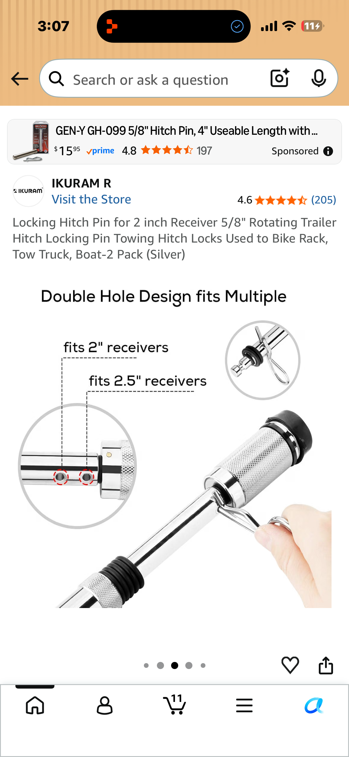 Locking Hitch Pin for 2 inch Receiver 5/8" Rotating Trailer Hitch Locking Pin Towing Hitch Locks Used to Bike Rack, Tow Truck, Boat-2 Pack (Silver)