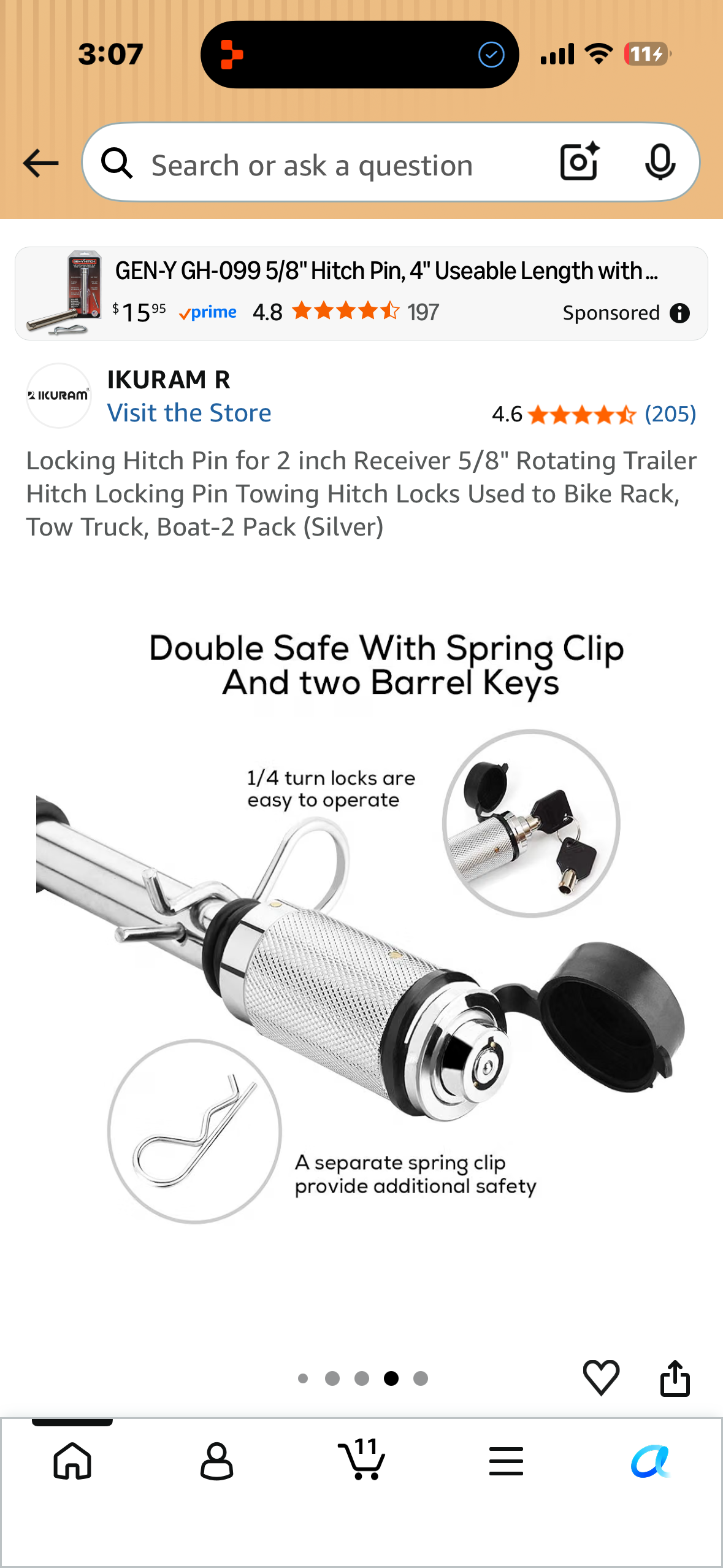 Locking Hitch Pin for 2 inch Receiver 5/8" Rotating Trailer Hitch Locking Pin Towing Hitch Locks Used to Bike Rack, Tow Truck, Boat-2 Pack (Silver)