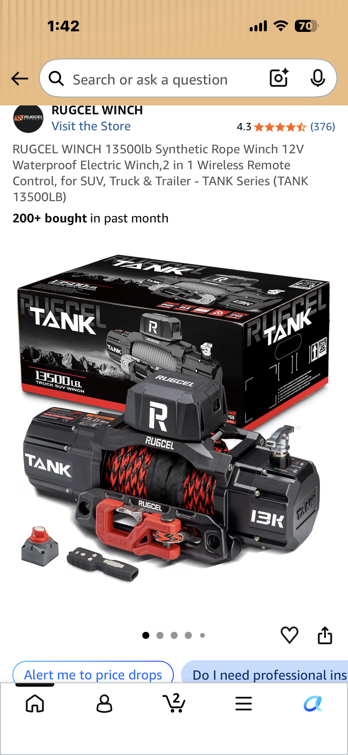 RUGCEL WINCH 13500lb Synthetic Rope Winch 12V Waterproof Electric Winch,2 in 1 Wireless Remote Control, for SUV, Truck & Trailer - TANK Series (TANK 13500LB)