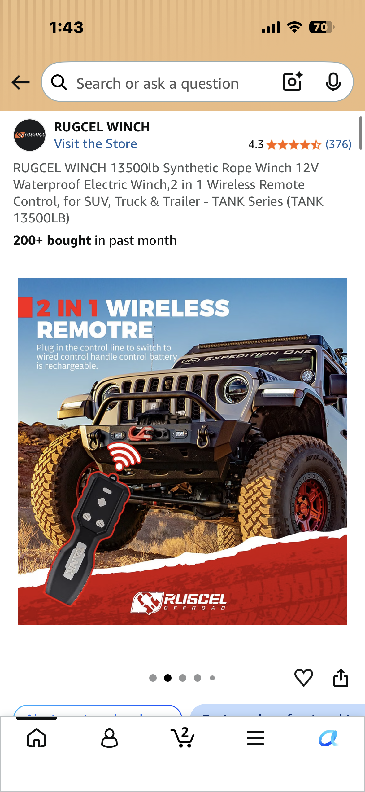 RUGCEL WINCH 13500lb Synthetic Rope Winch 12V Waterproof Electric Winch,2 in 1 Wireless Remote Control, for SUV, Truck & Trailer - TANK Series (TANK 13500LB)