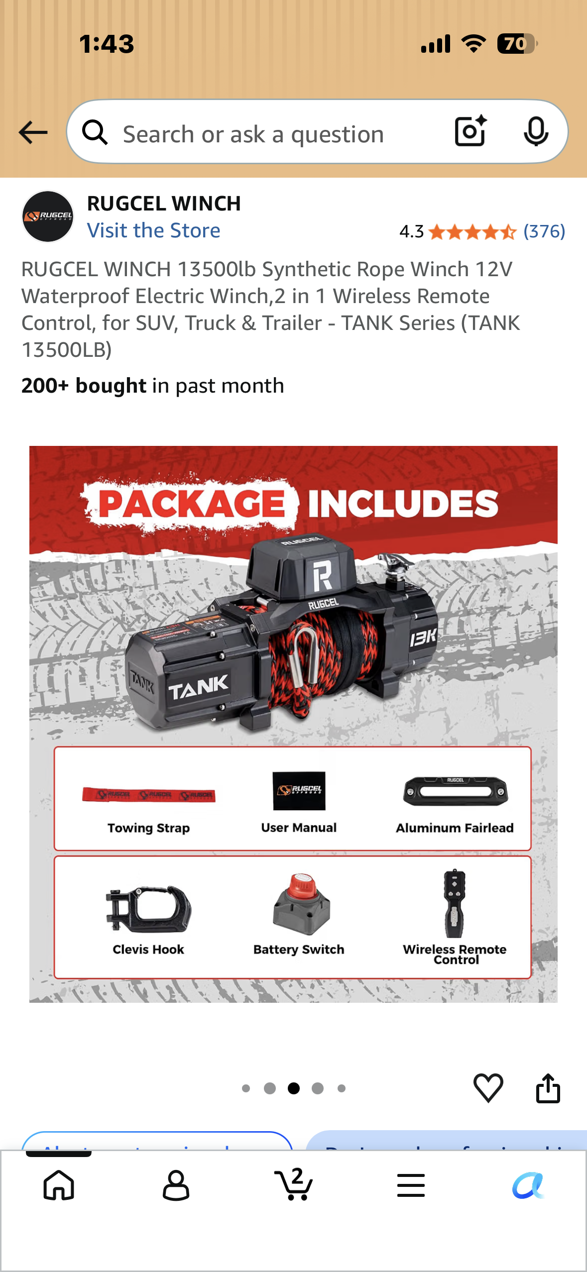 RUGCEL WINCH 13500lb Synthetic Rope Winch 12V Waterproof Electric Winch,2 in 1 Wireless Remote Control, for SUV, Truck & Trailer - TANK Series (TANK 13500LB)