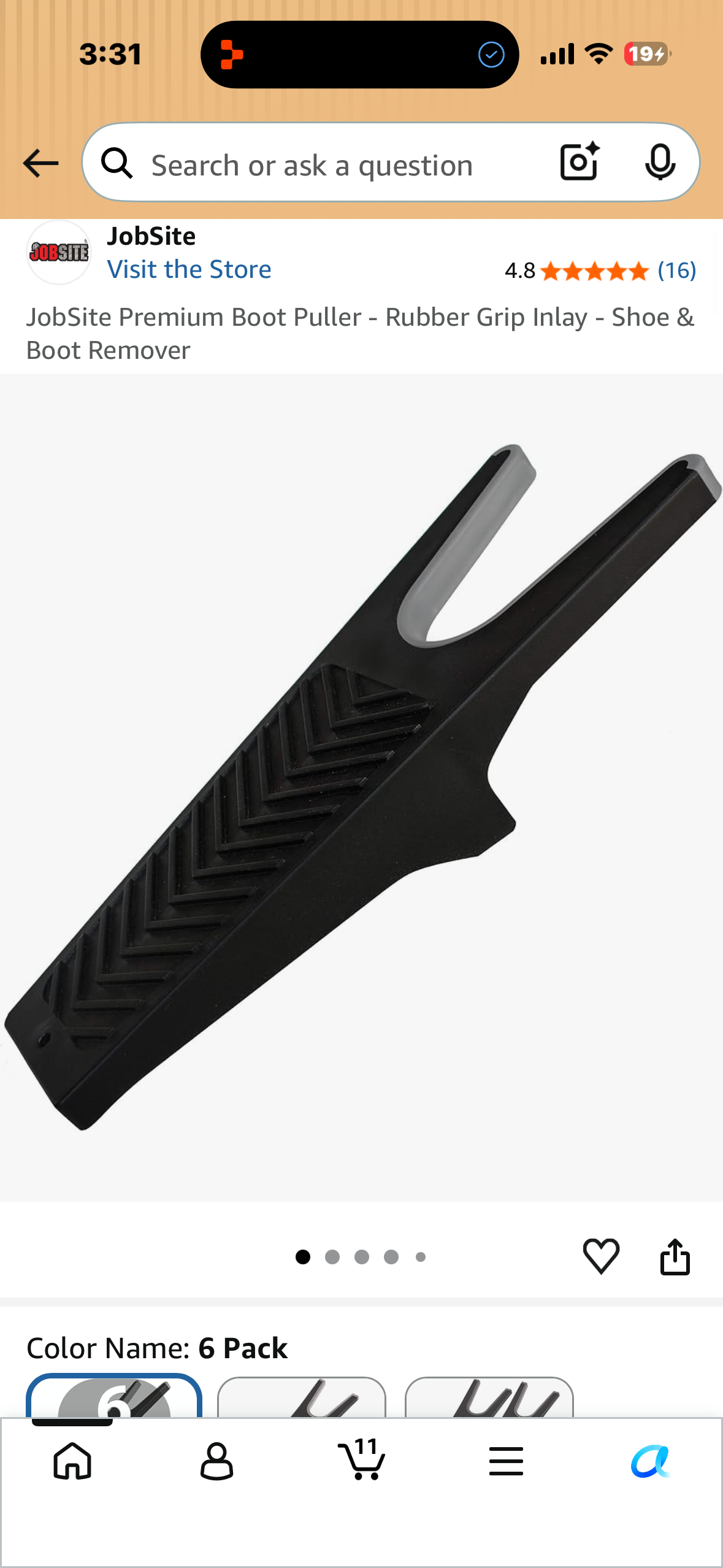 6-Pack, JobSite Premium Boot Puller - Rubber Grip Inlay - Shoe & Boot Remover