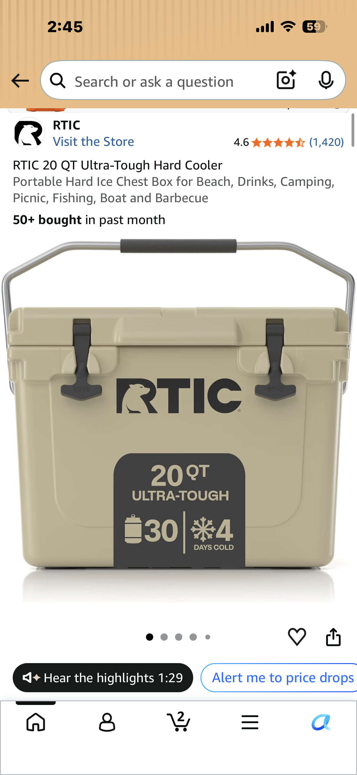 RTIC 20 QT Ultra-Tough Hard Cooler, Portable Hard Ice Chest Box for Beach, Drinks, Camping, Picnic, Fishing, Boat and Barbecue