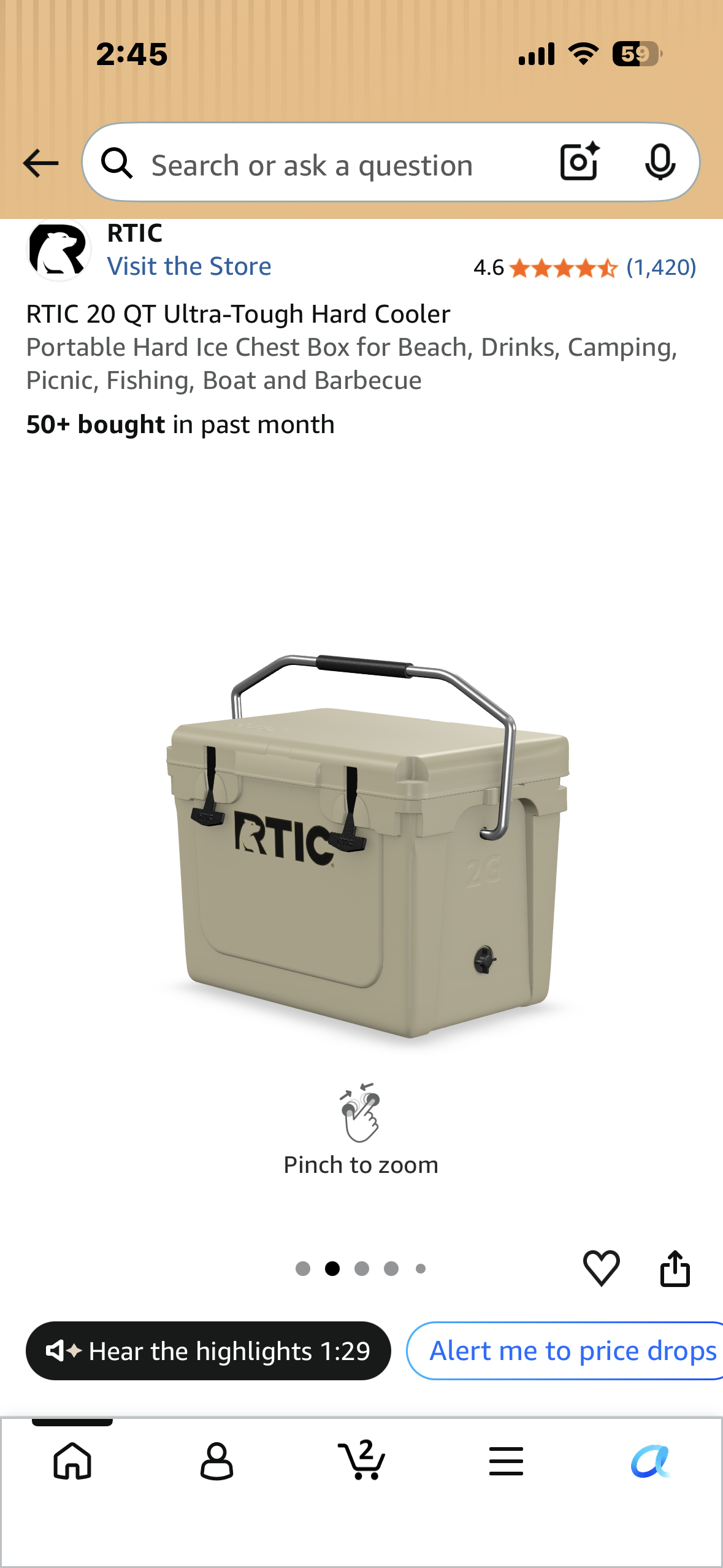 RTIC 20 QT Ultra-Tough Hard Cooler, Portable Hard Ice Chest Box for Beach, Drinks, Camping, Picnic, Fishing, Boat and Barbecue