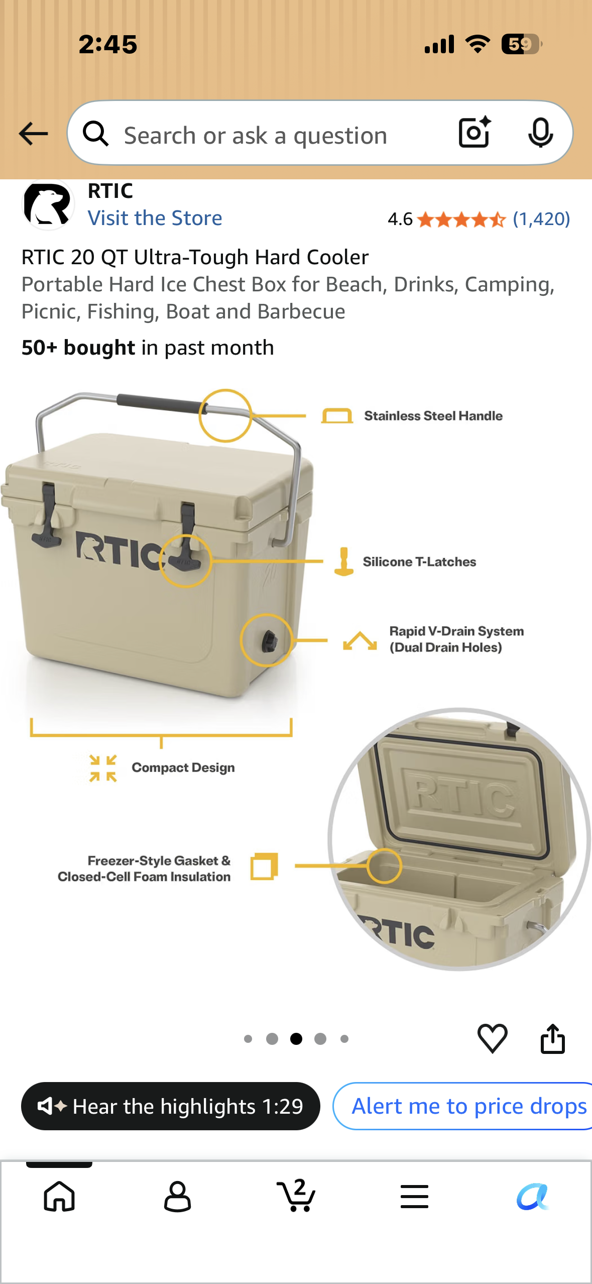 RTIC 20 QT Ultra-Tough Hard Cooler, Portable Hard Ice Chest Box for Beach, Drinks, Camping, Picnic, Fishing, Boat and Barbecue