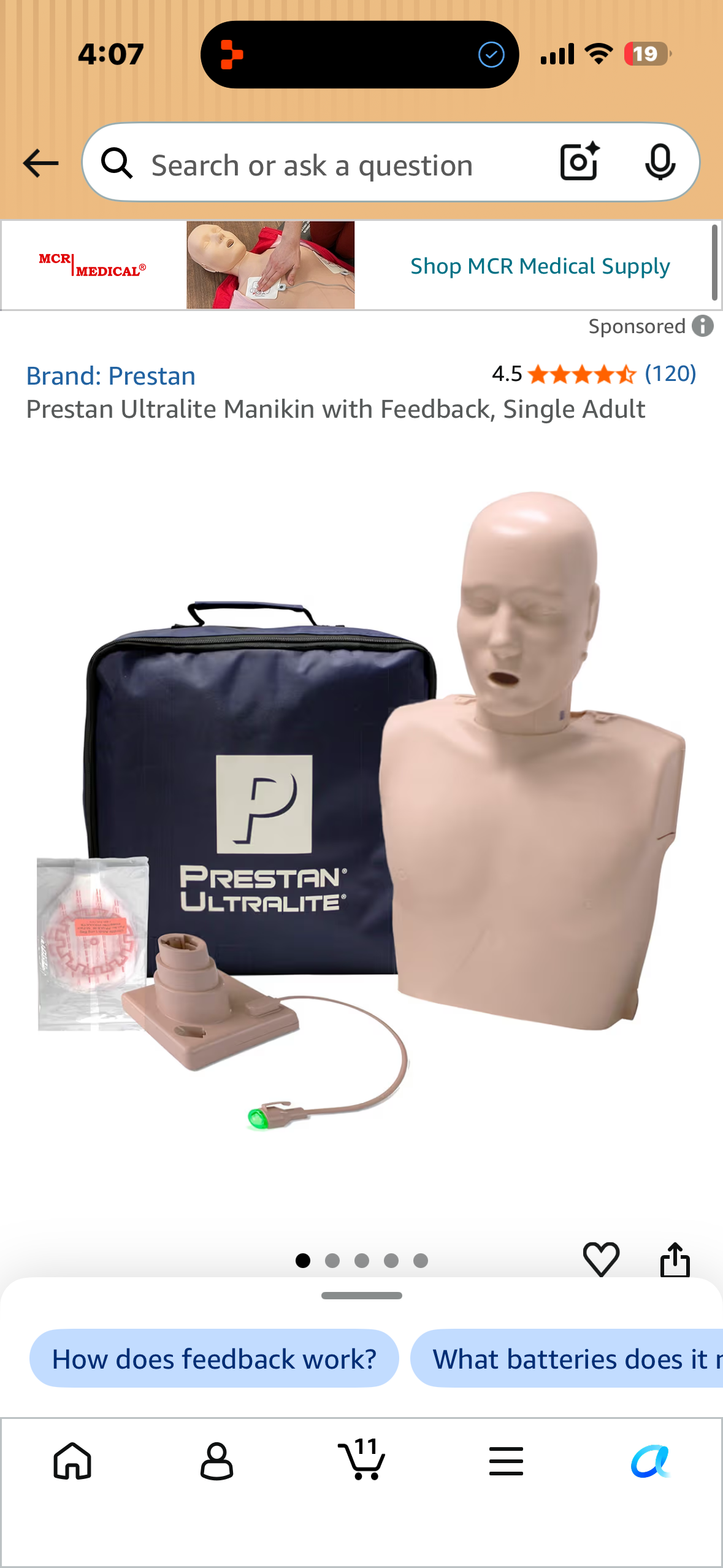 Prestan Ultralite Manikin with Feedback, Single Adult CPR Training