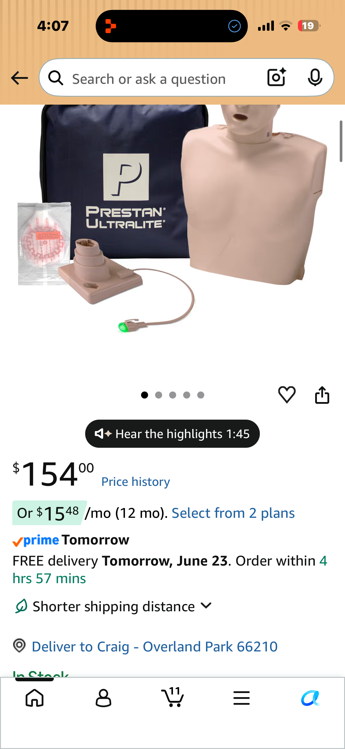Prestan Ultralite Manikin with Feedback, Single Adult CPR Training