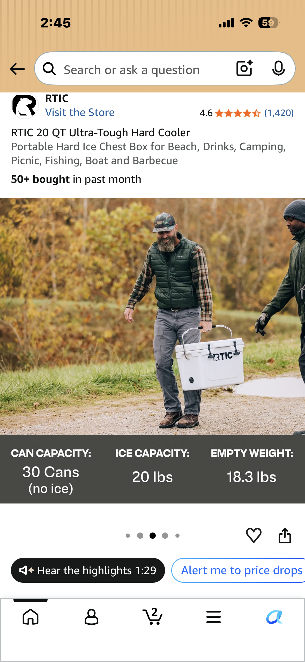 RTIC 20 QT Ultra-Tough Hard Cooler, Portable Hard Ice Chest Box for Beach, Drinks, Camping, Picnic, Fishing, Boat and Barbecue