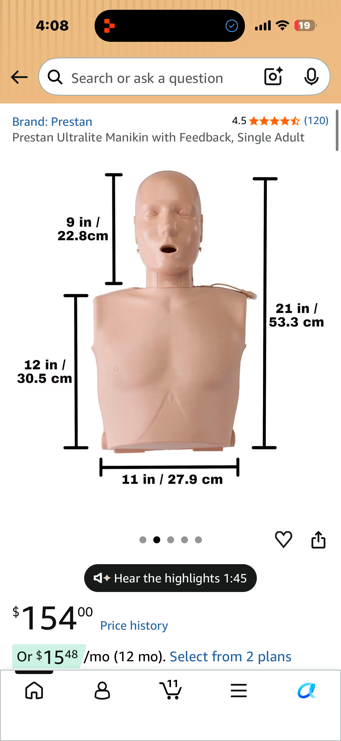 Prestan Ultralite Manikin with Feedback, Single Adult CPR Training